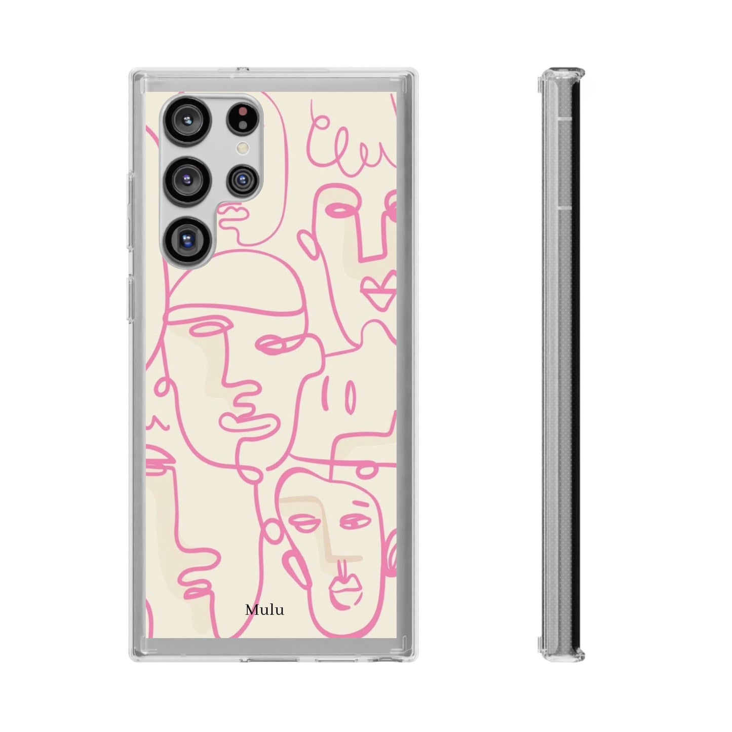 Clear Impact-Resistant Phone Case — Pink Minimalist Line Faces Design