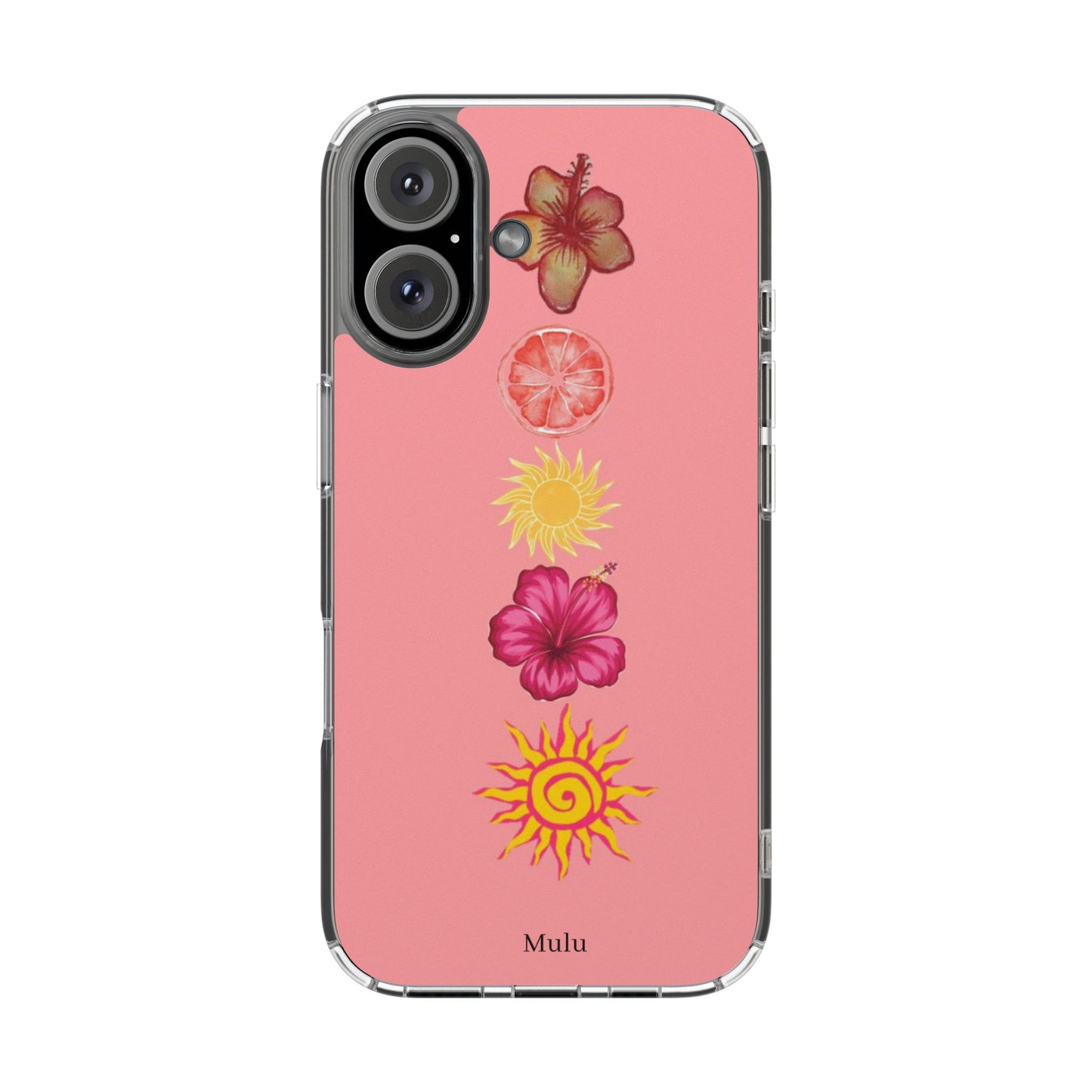 Clear Impact-Resistant Phone Case — Tropical Sun & Hibiscus Floral Design