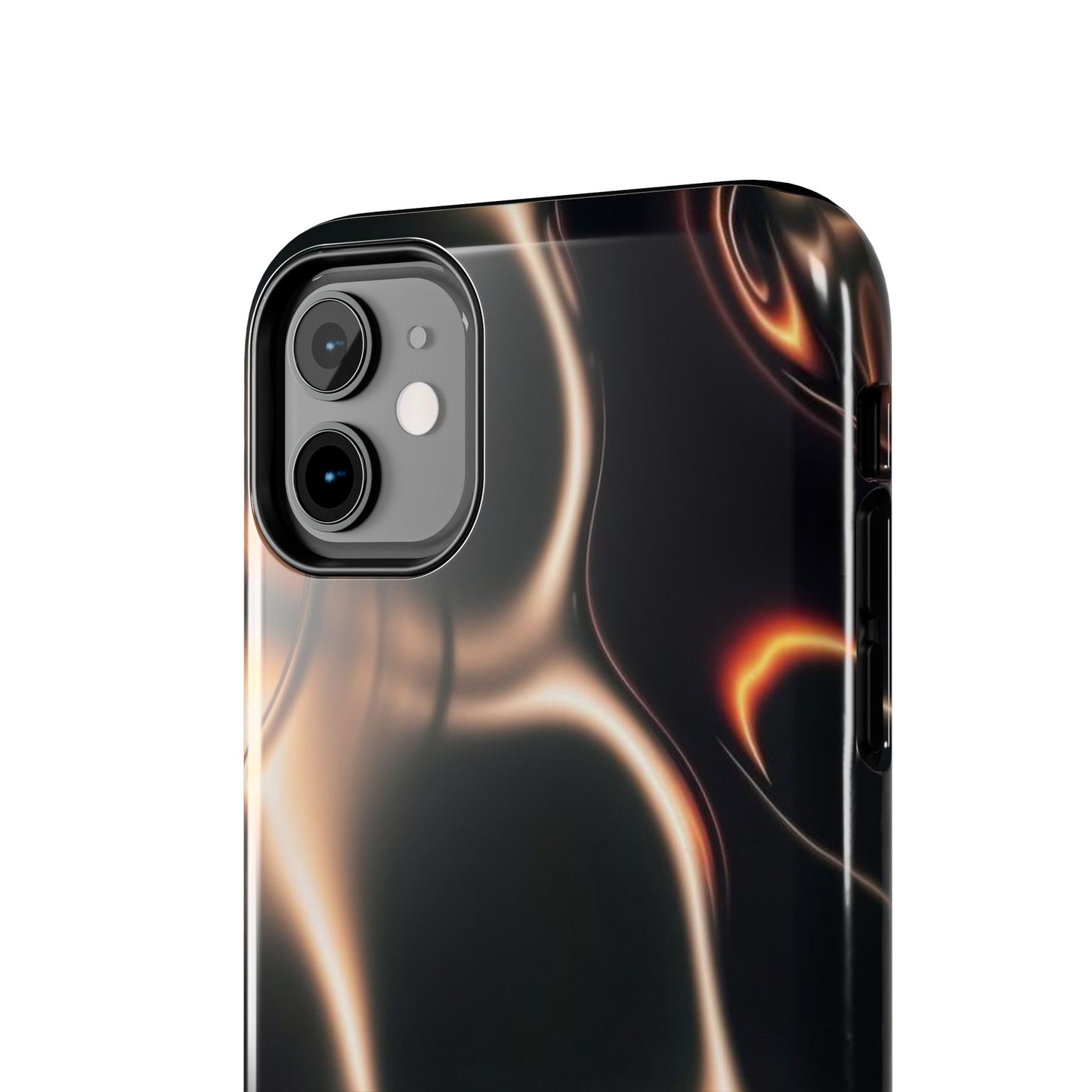 Abstract Liquid Glow Tough Phone Case — Black & Bronze Swirl Protective Cover