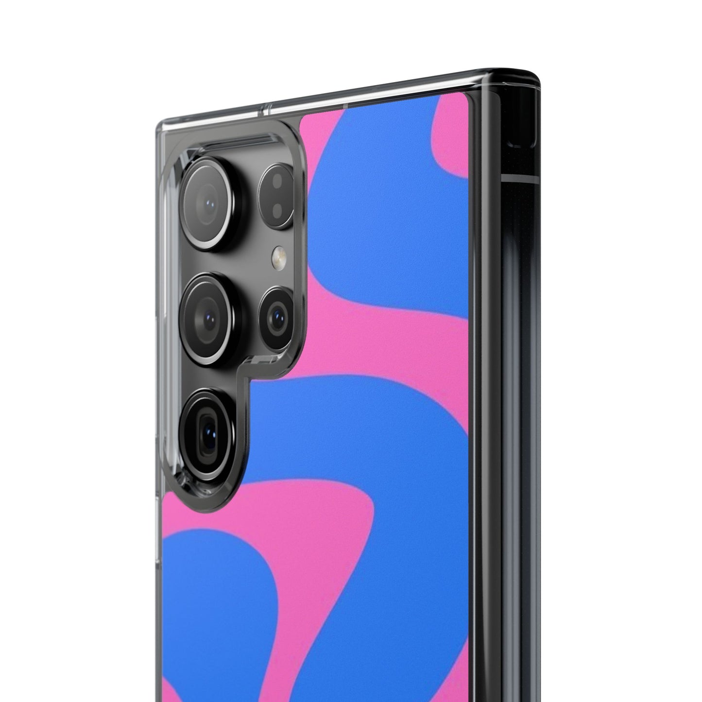 Clear Impact-Resistant Phone Case — Retro Blue & Pink Abstract Swirl