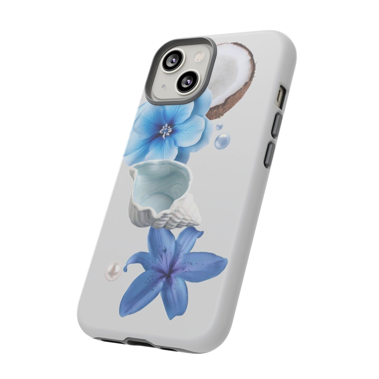 Tropical Blue Floral Phone Case — Coconut, Shell & Starfish Design