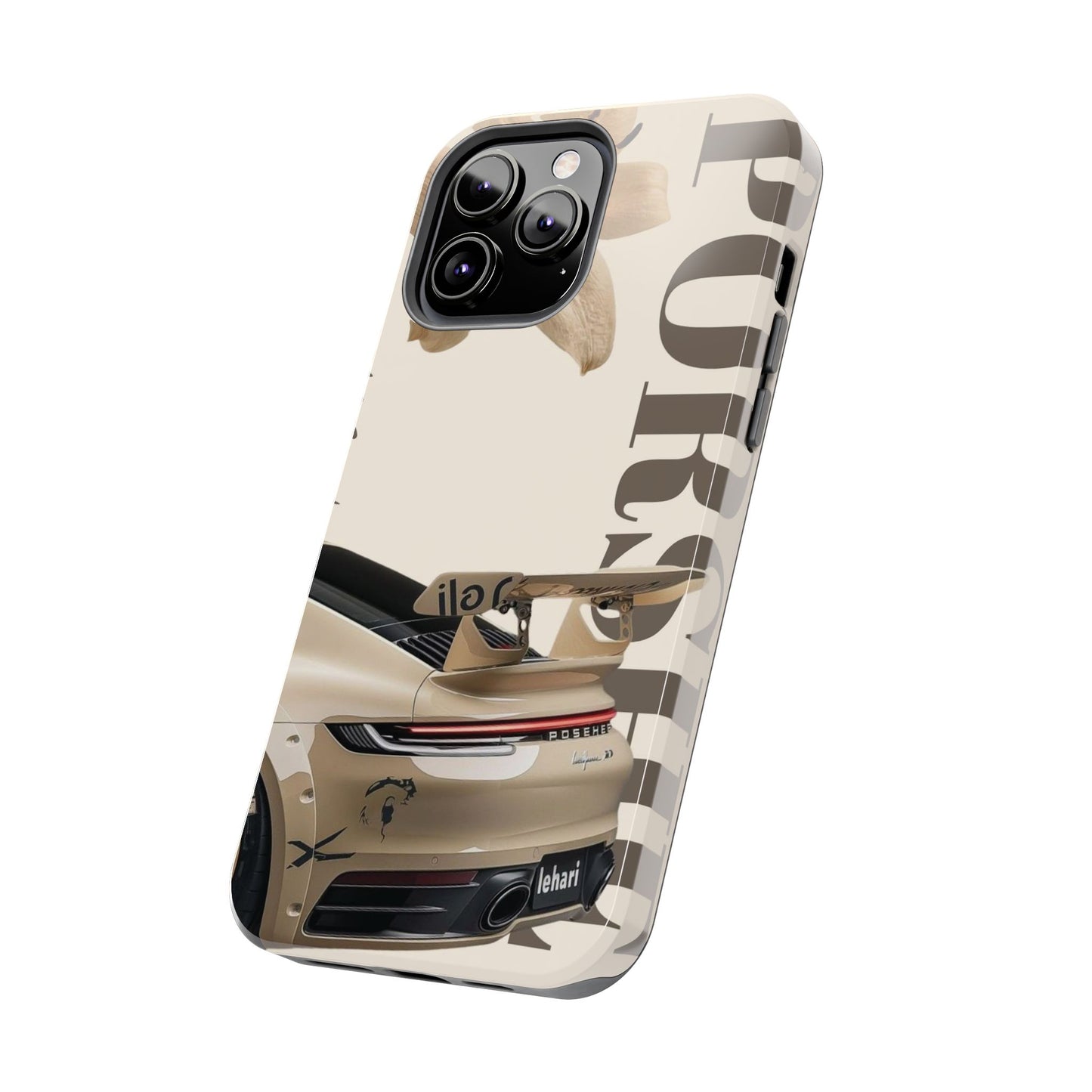 Tough Phone Case — Beige Sports Car Design with 'Tourist' Typography