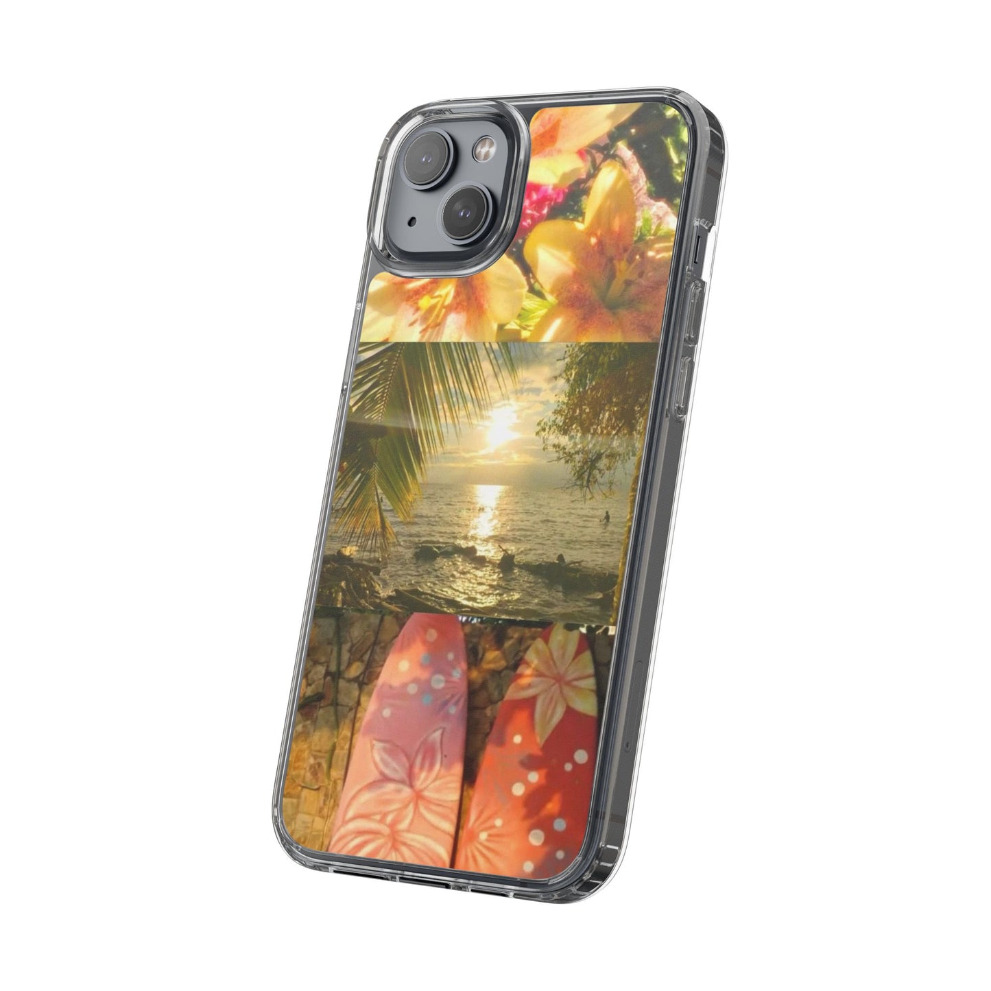 Tropical Sunset Phone Case — Floral Surfboard Clear iPhone Case