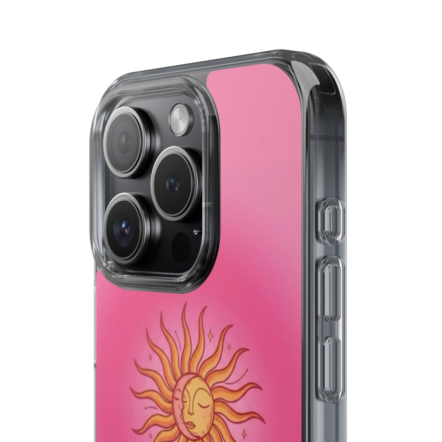 Pink Sun Phone Case — Radiant Sunburst Impact-Resistant Clear Case