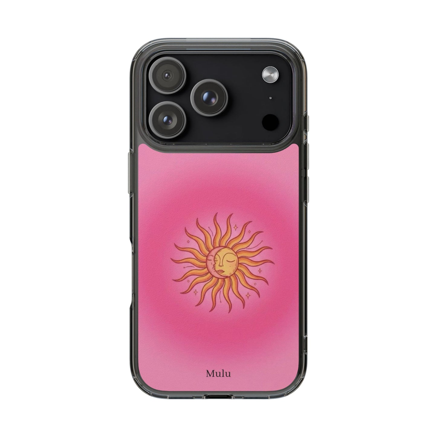 Pink Sun Phone Case — Radiant Sunburst Impact-Resistant Clear Case