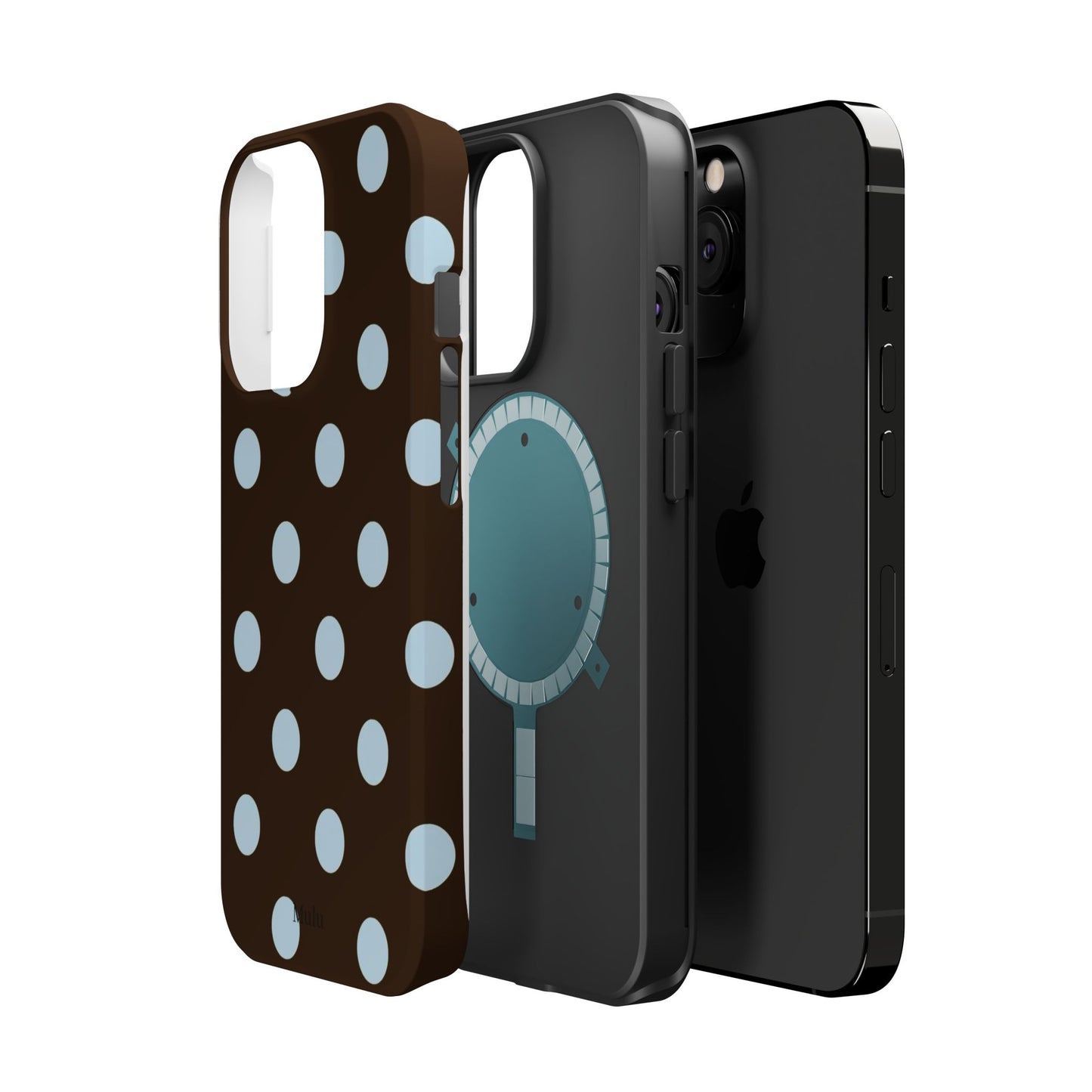 Polka Dot Magnetic Phone Case — Brown with Light Blue Dots, Impact-Resistant