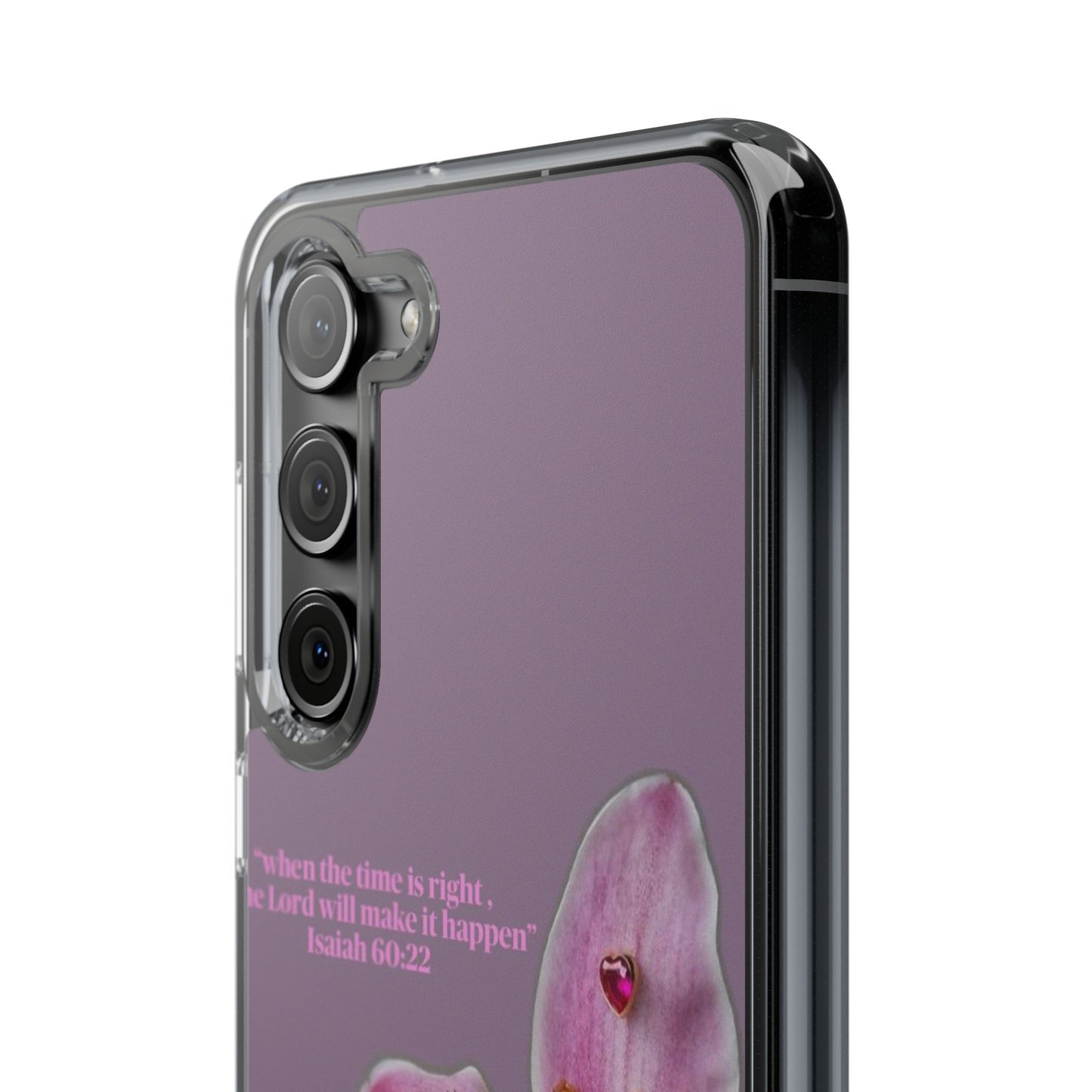Clear Floral Impact-Resistant Phone Case — "When the time is right" Rose Orchid Design