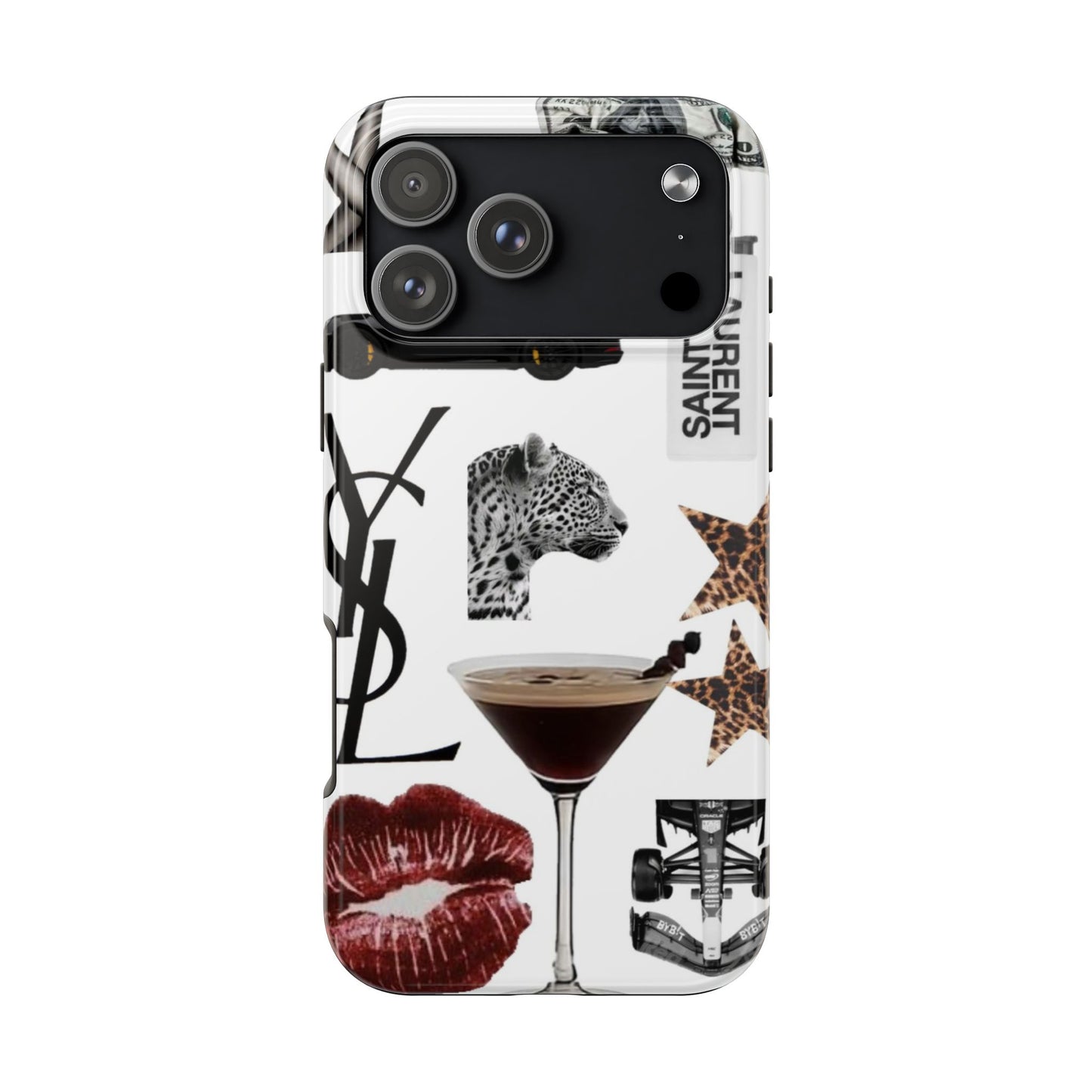 Tough Phone Case — Luxe Fashion Collage with Leopard, Martini & Kiss Print