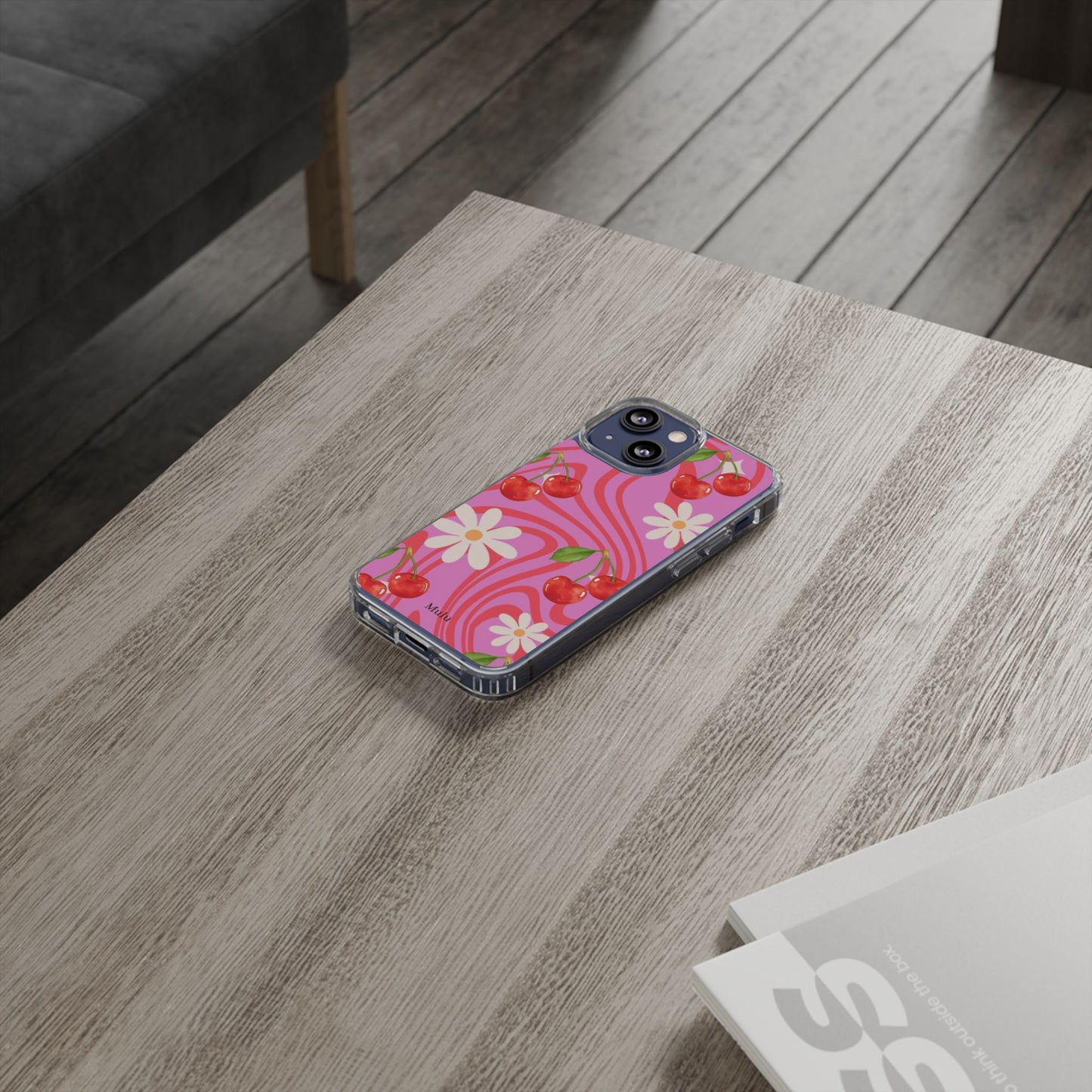 Clear Impact Phone Case — Retro Cherry & Daisy Floral Design