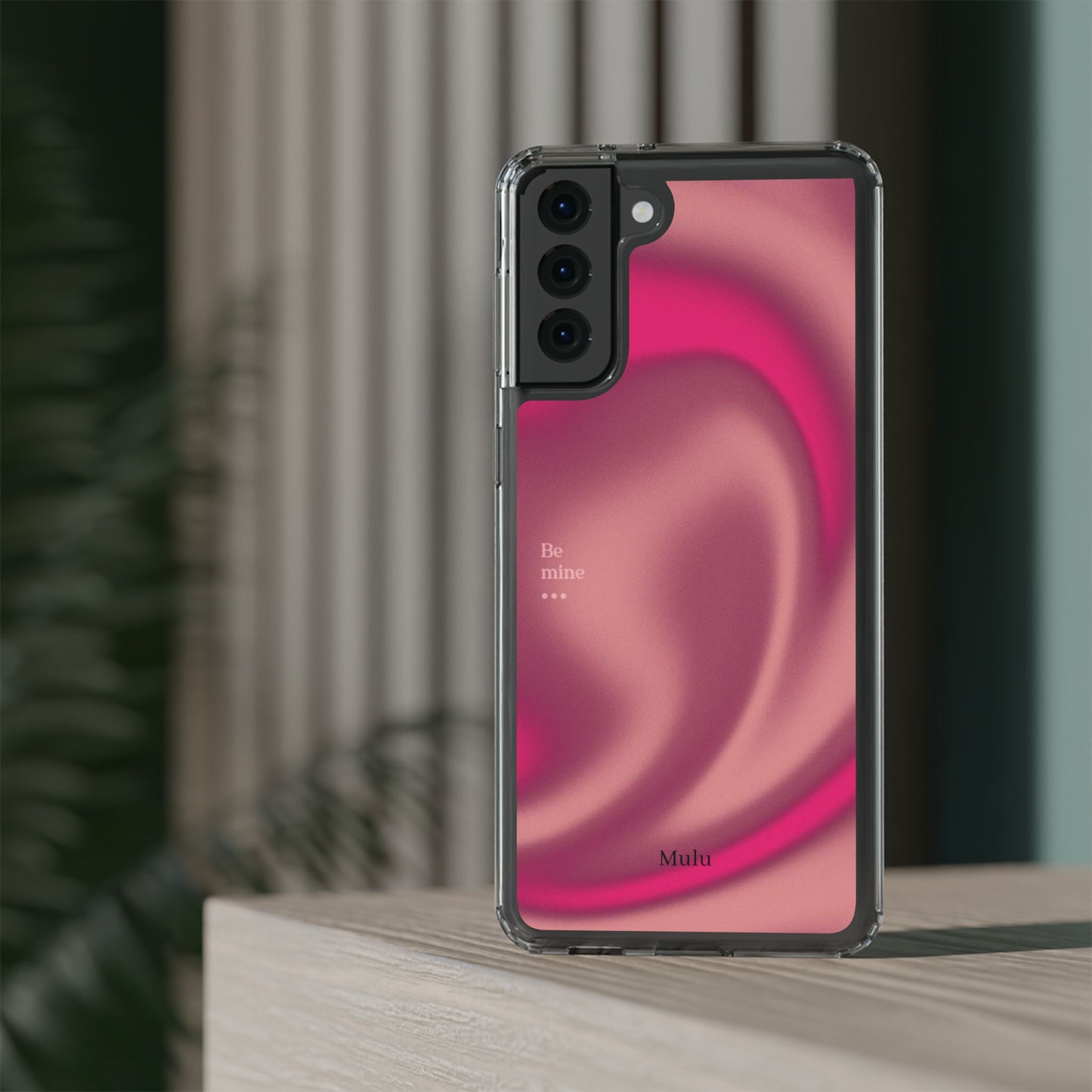 Clear Impact Phone Case — Pink Satin Swirl "Be mine" Design