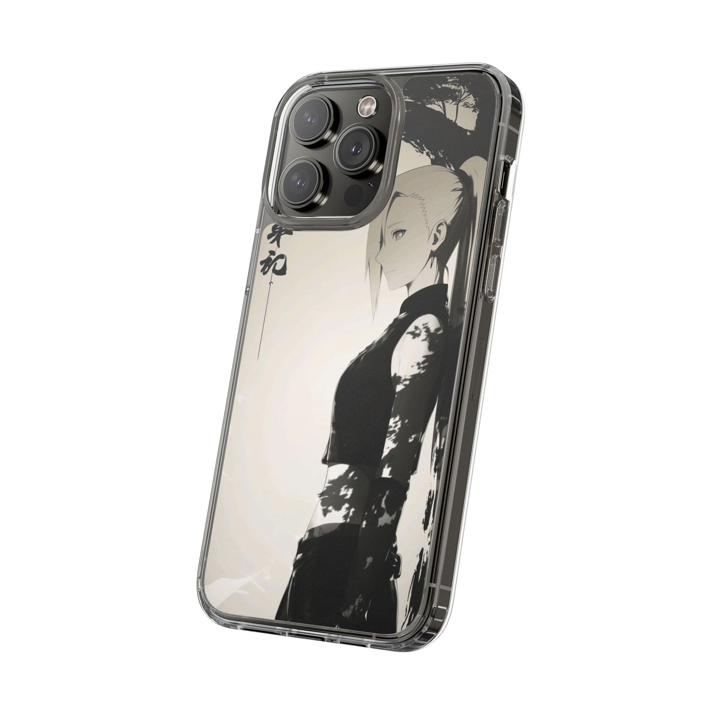 Anime Samurai Clear Phone Case — Monochrome Sumi-E Style