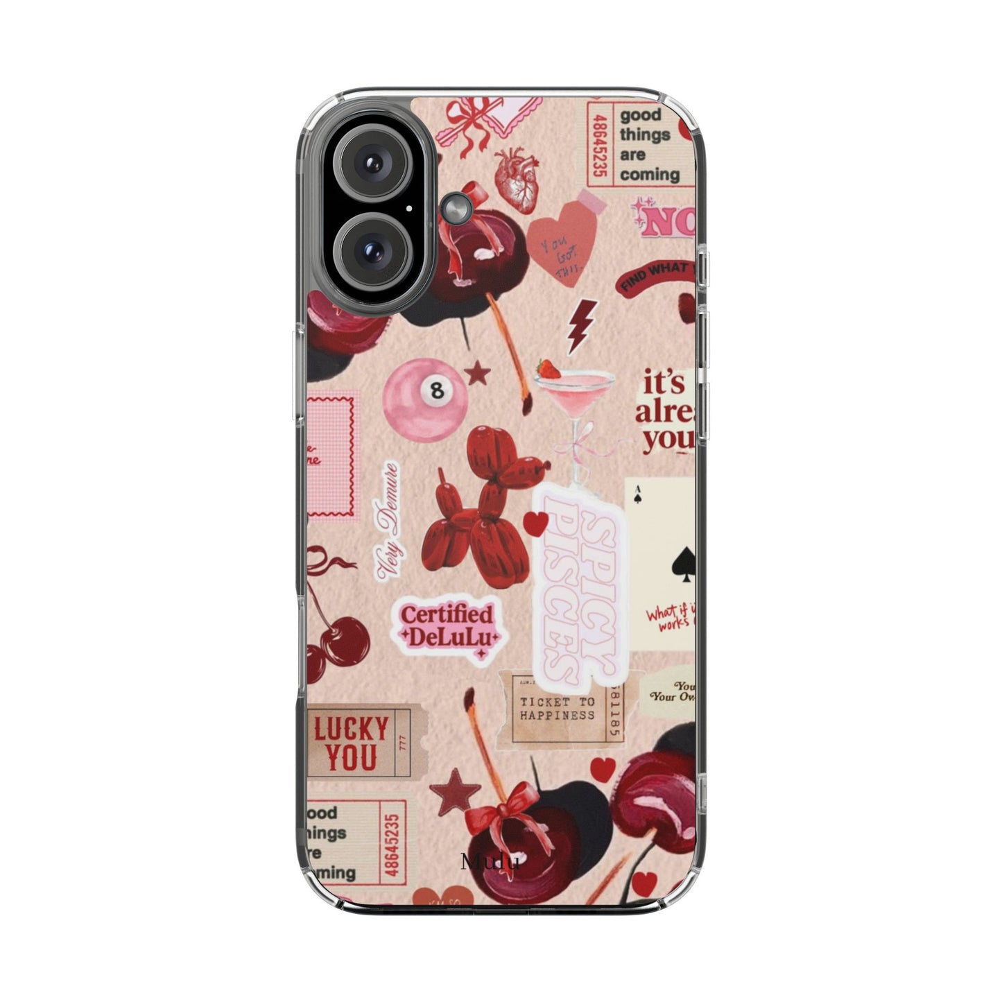 Clear Impact-Resistant Phone Case — Retro Cherry & Sticker Collage