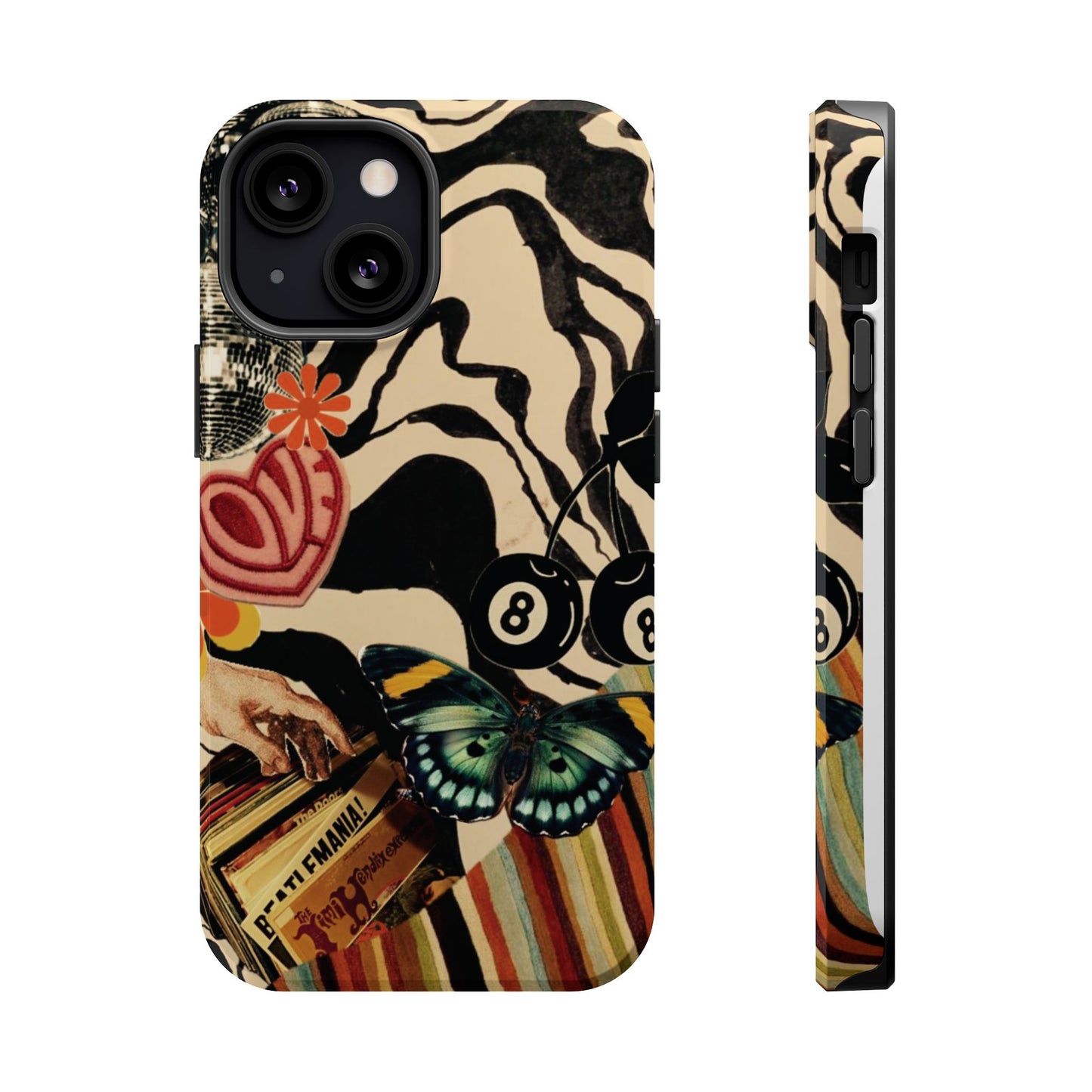 Phone Case — Retro Collage Magnetic Impact-Resistant Case with Butterfly & Zebra Print
