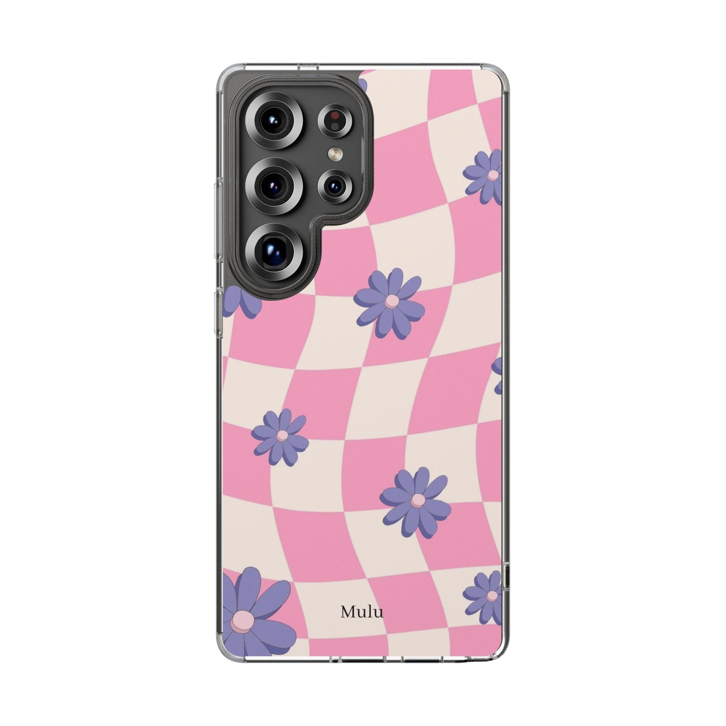 Clear Impact Phone Case — Pink Checkerboard with Purple Flowers