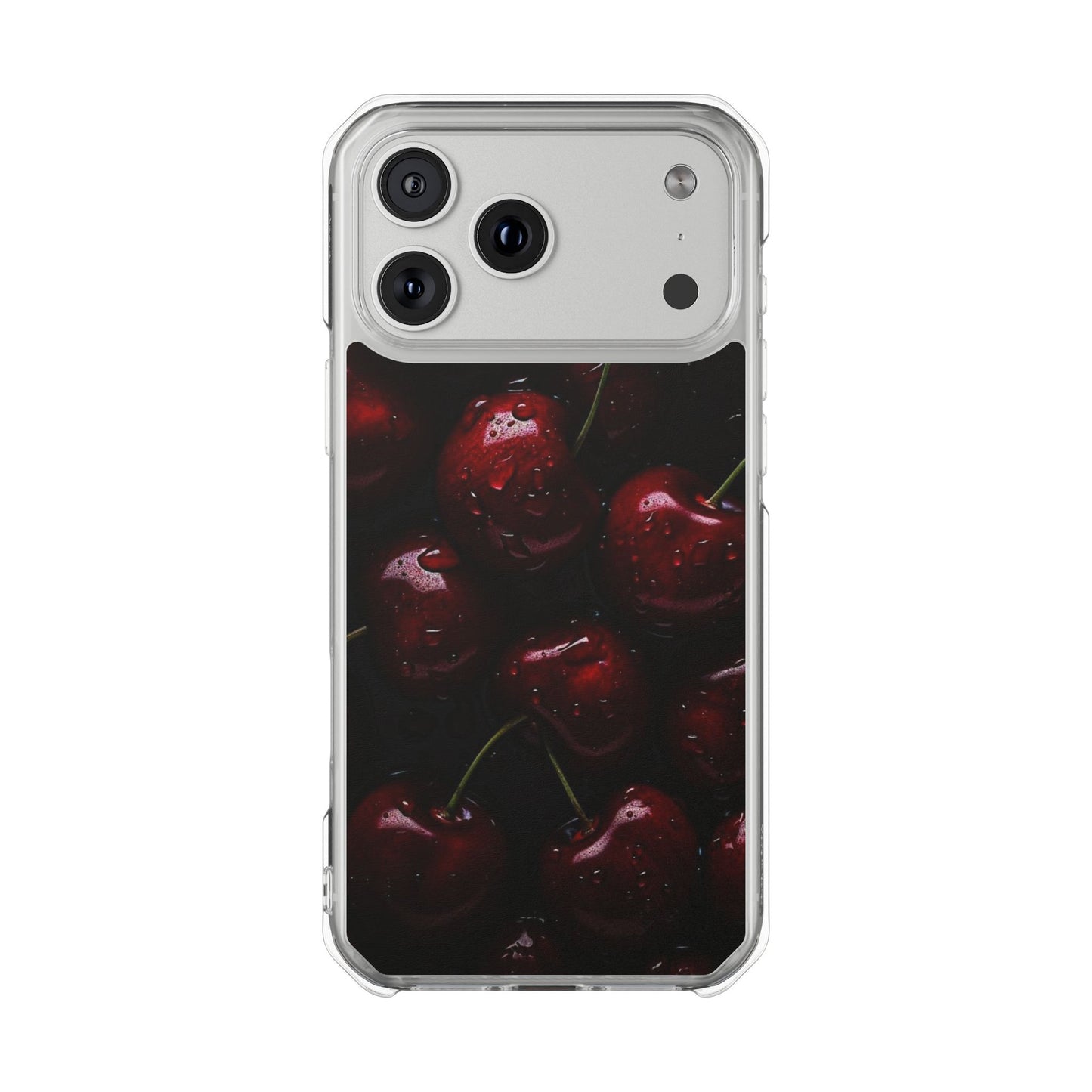 Cherry Pattern Clear Magnetic Phone Case — Dark Red Fruit Design