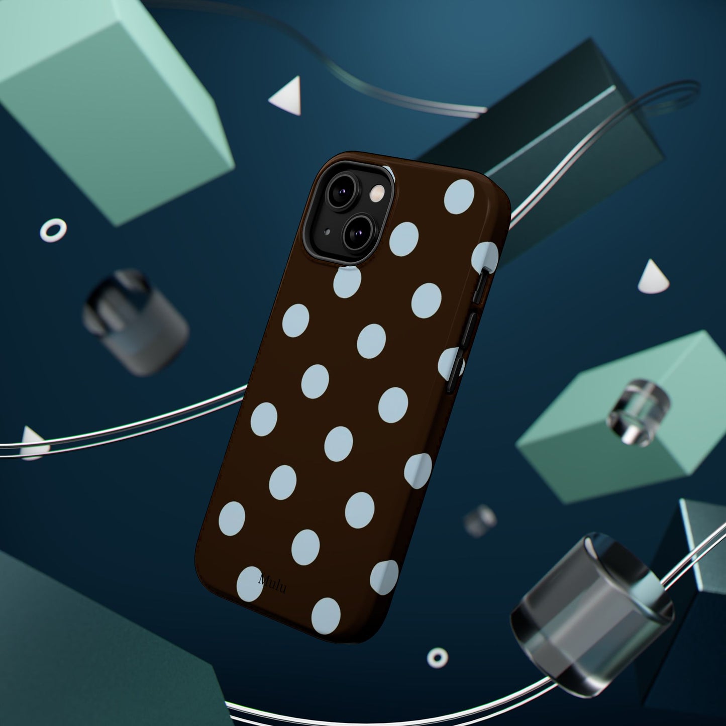 Polka Dot Magnetic Phone Case — Brown with Light Blue Dots, Impact-Resistant