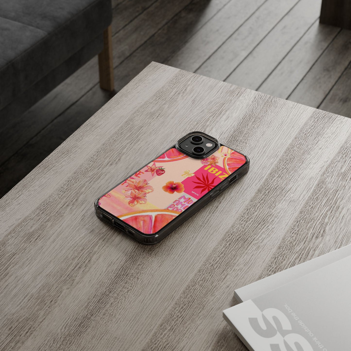 Clear Impact Phone Case — Pink Ibiza Citrus Floral Design