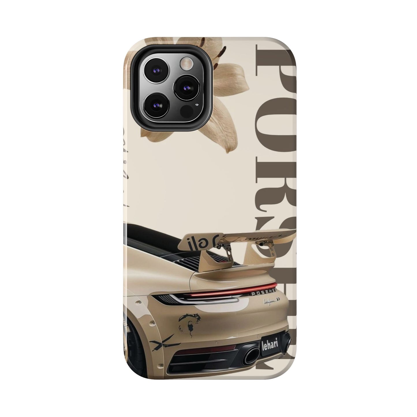 Tough Phone Case — Beige Sports Car Design with 'Tourist' Typography