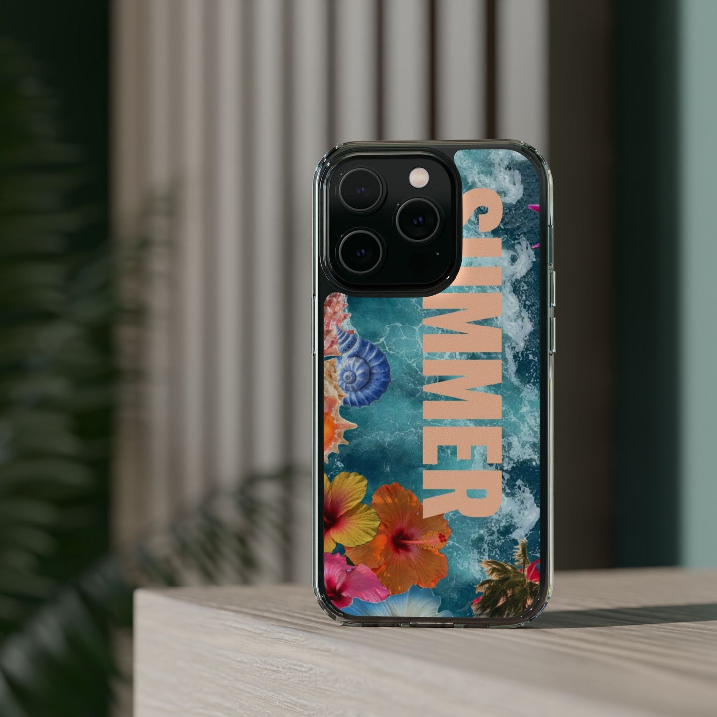 Summer Floral Clear Impact Phone Case — "SUMMER" Tropical Hibiscus Design