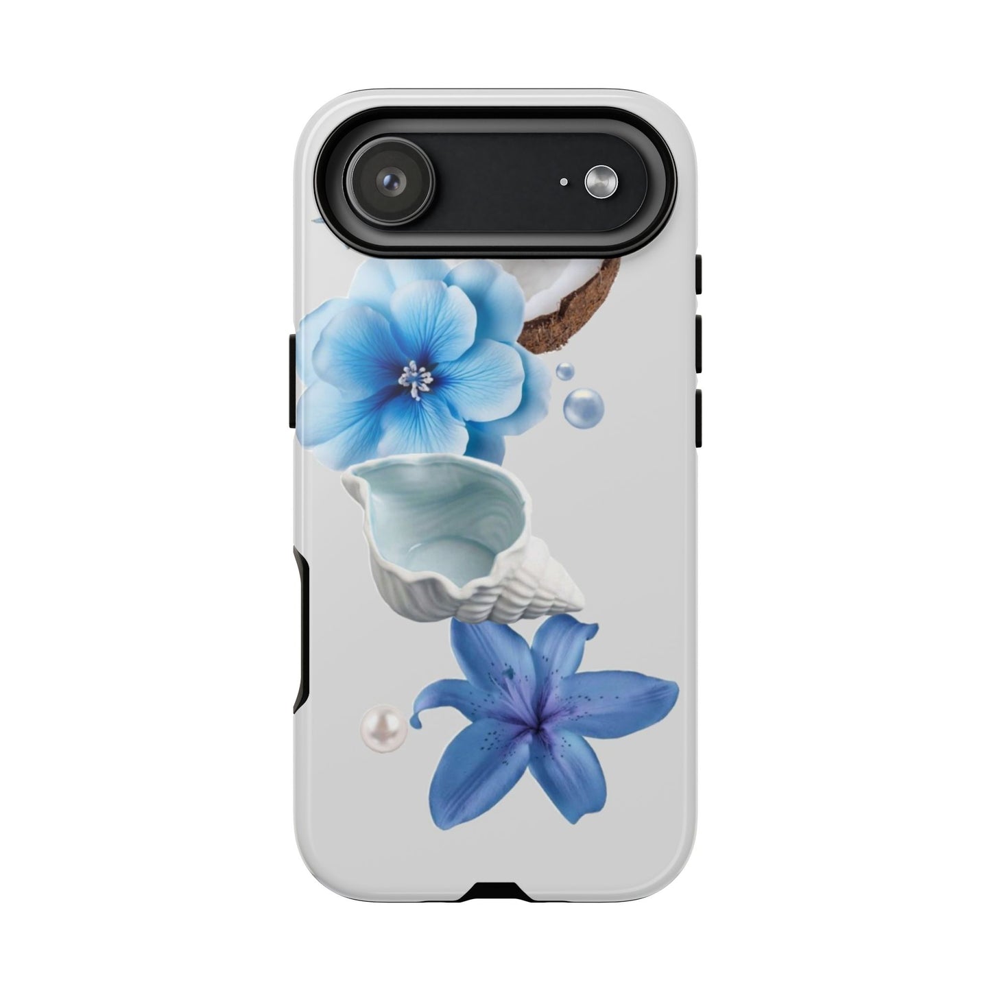 Tropical Blue Floral Phone Case — Coconut, Shell & Starfish Design