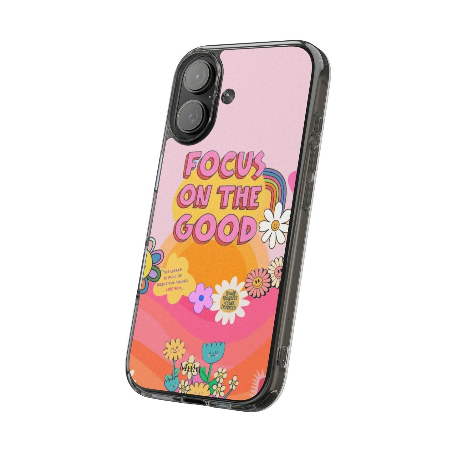 Clear Impact-Resistant Case — "Focus On The Good" Retro Floral Phone Cover