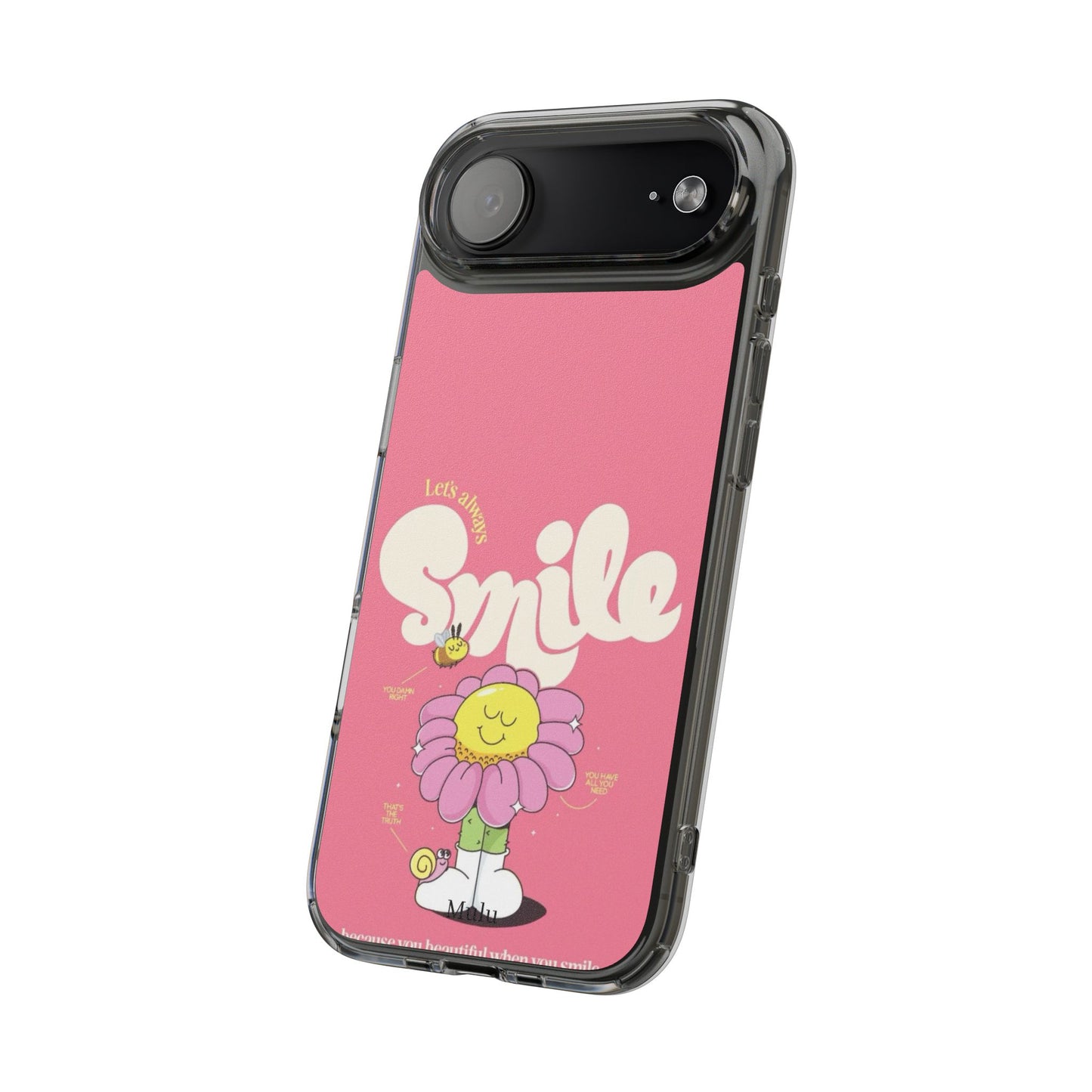Clear Impact-Resistant Phone Case — Pink 'Smile' Flower Design