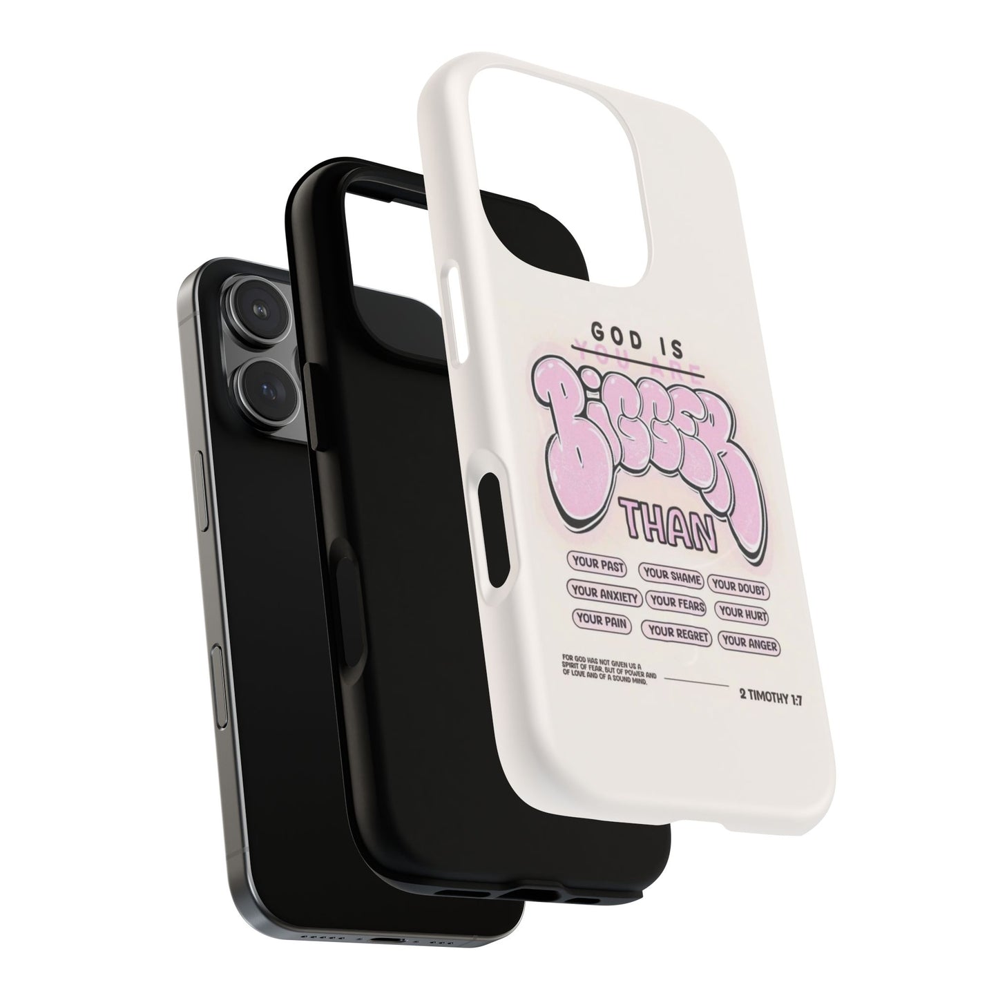 Tough Magnetic Phone Case — "God Is Bigger Than" Inspirational Pink Bubble Design