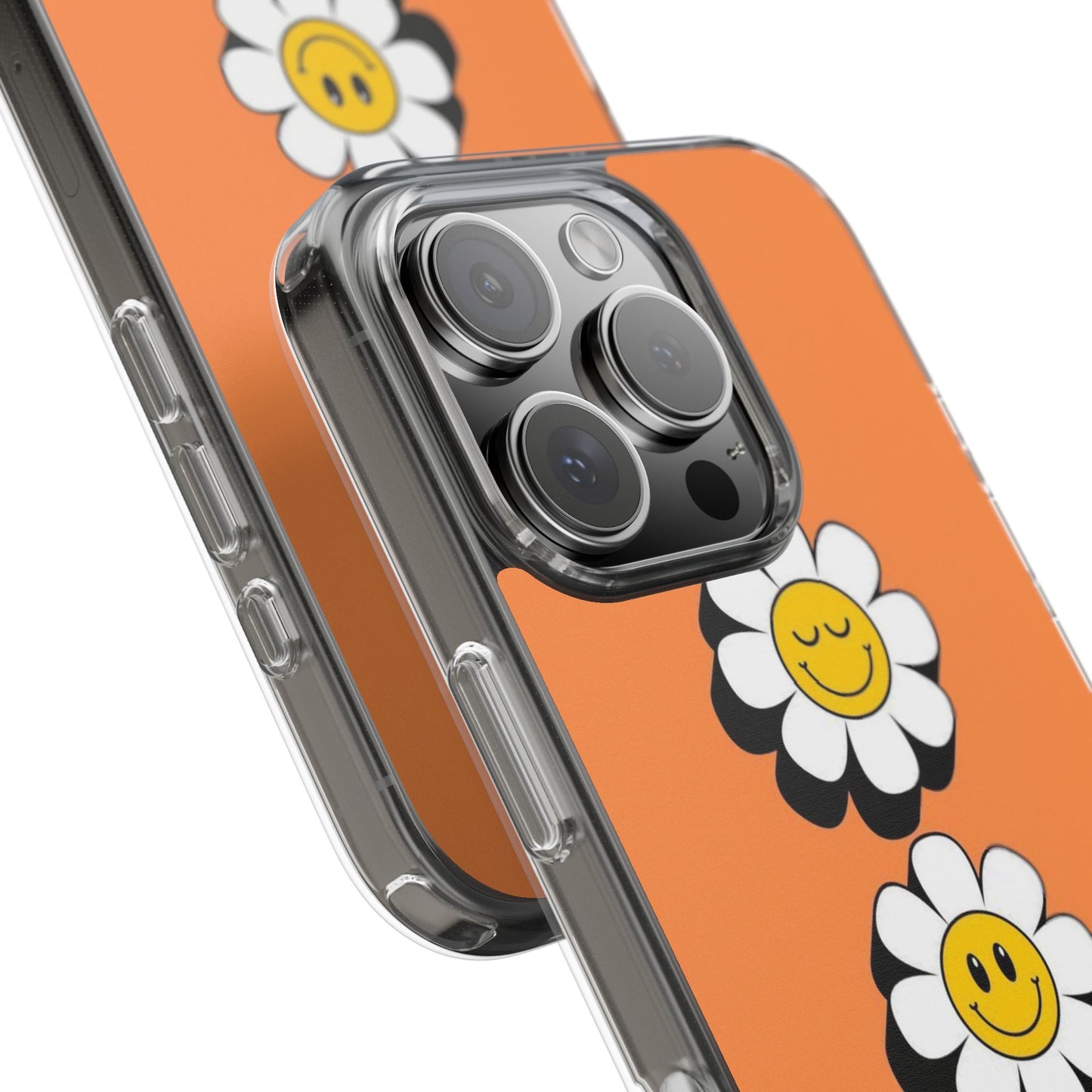 Phone Case — Orange Smiley Daisy Clear Impact‑Resistant Case