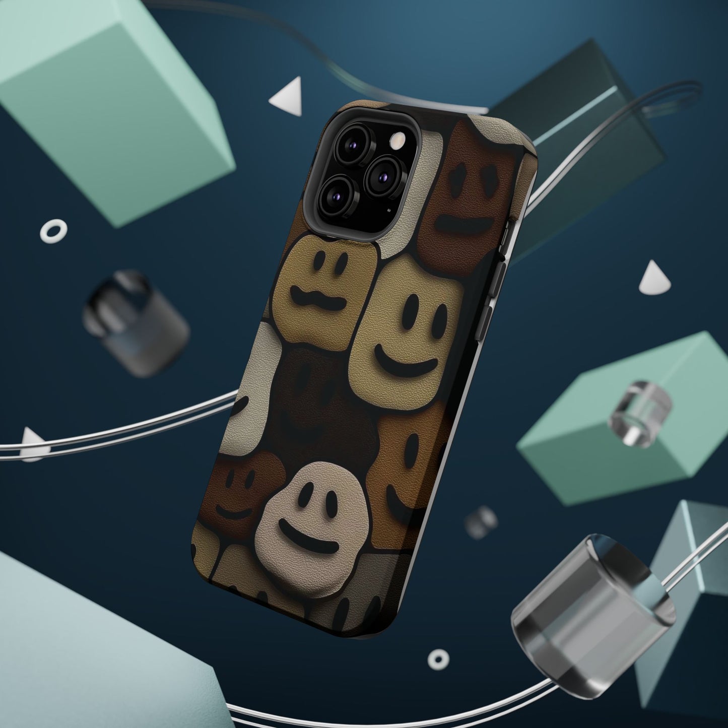 Magnetic Impact-Resistant Case — Brown Smiley Tile Phone Cover