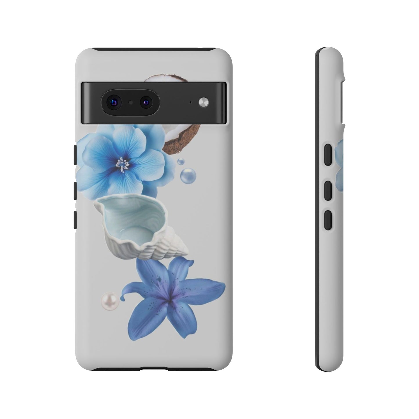 Tropical Blue Floral Phone Case — Coconut, Shell & Starfish Design
