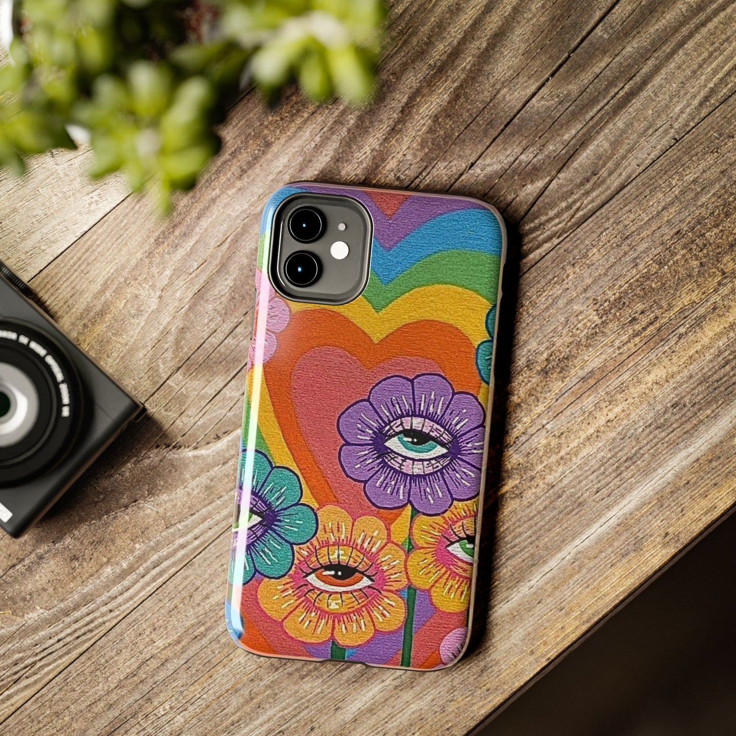 Psychedelic Eye Flower Tough Phone Case — Retro Rainbow Protective iPhone Cover