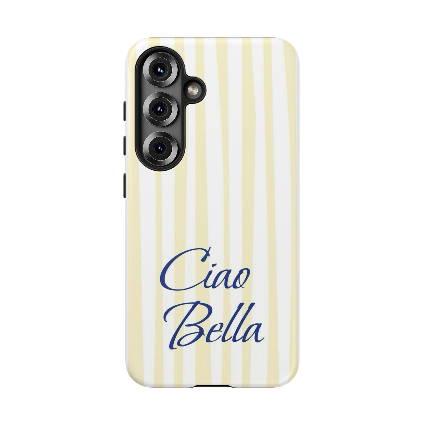 Ciao Bella Phone Case – Striped Elegant Italian Script Protective Cover