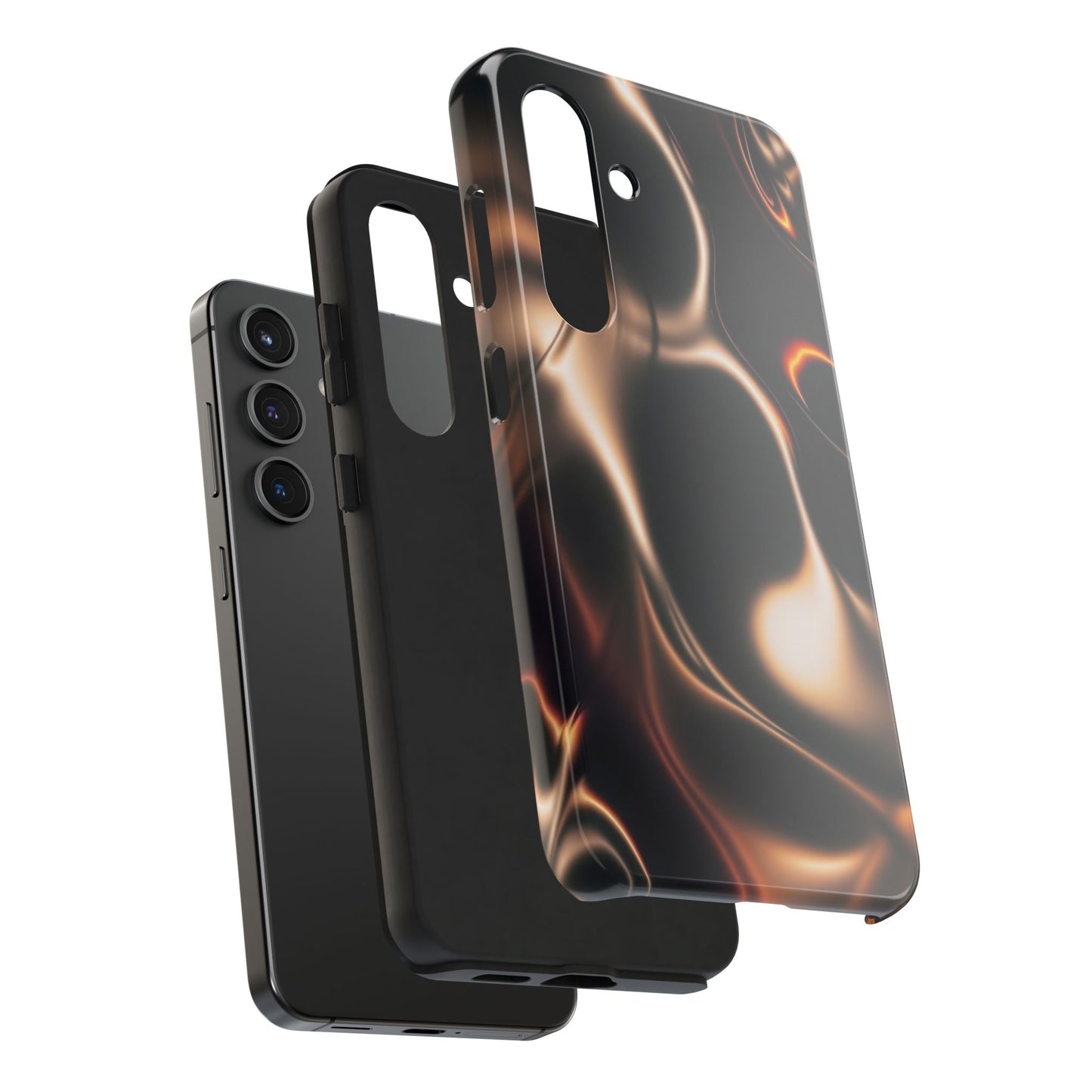Abstract Liquid Glow Tough Phone Case — Black & Bronze Swirl Protective Cover