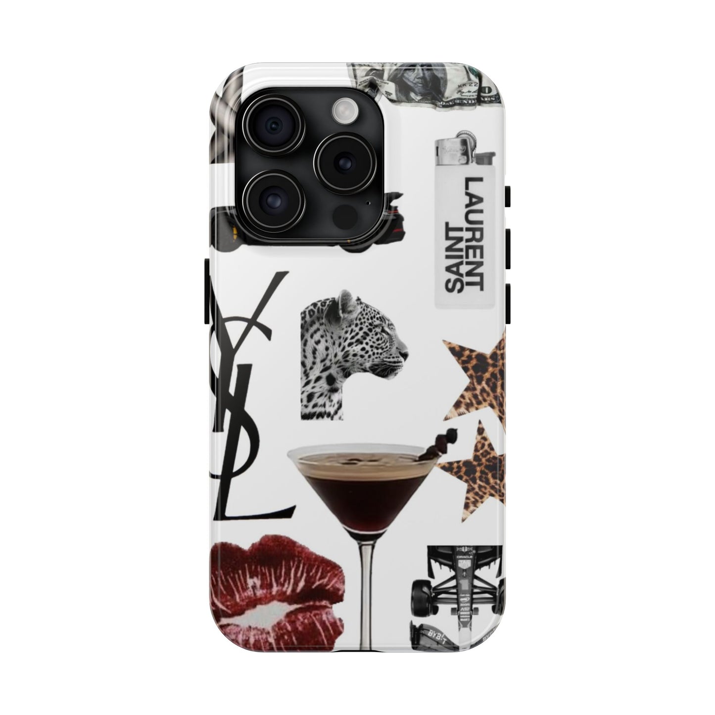 Tough Phone Case — Luxe Fashion Collage with Leopard, Martini & Kiss Print