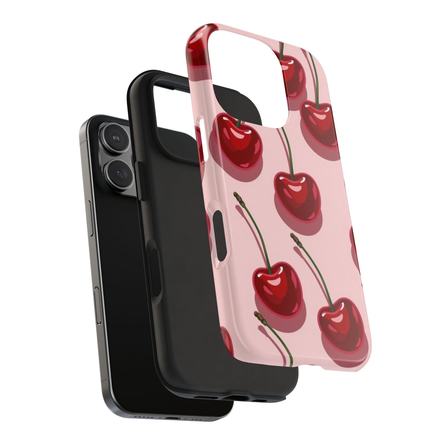 Cherry Pattern Tough Phone Case — Retro Pink Cherry Print Protective Phone Case