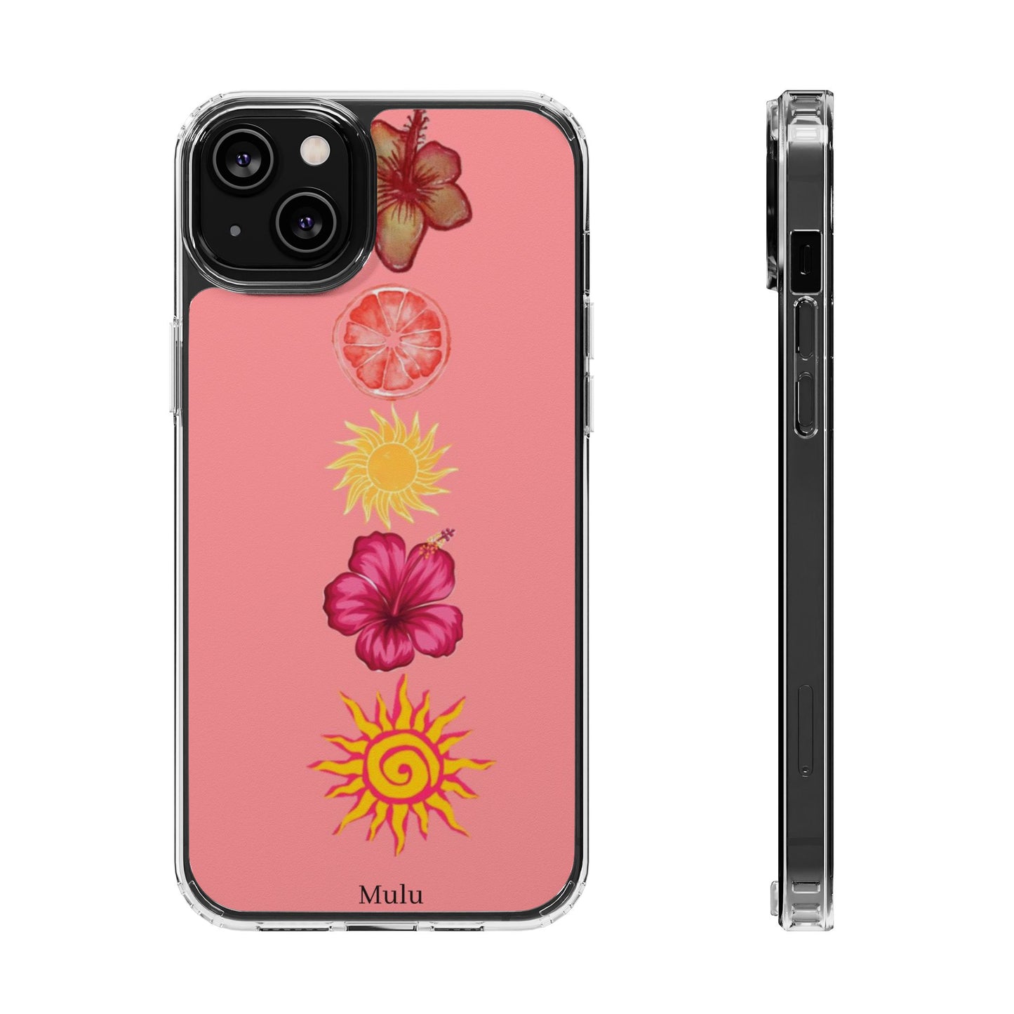 Clear Impact-Resistant Phone Case — Tropical Sun & Hibiscus Floral Design