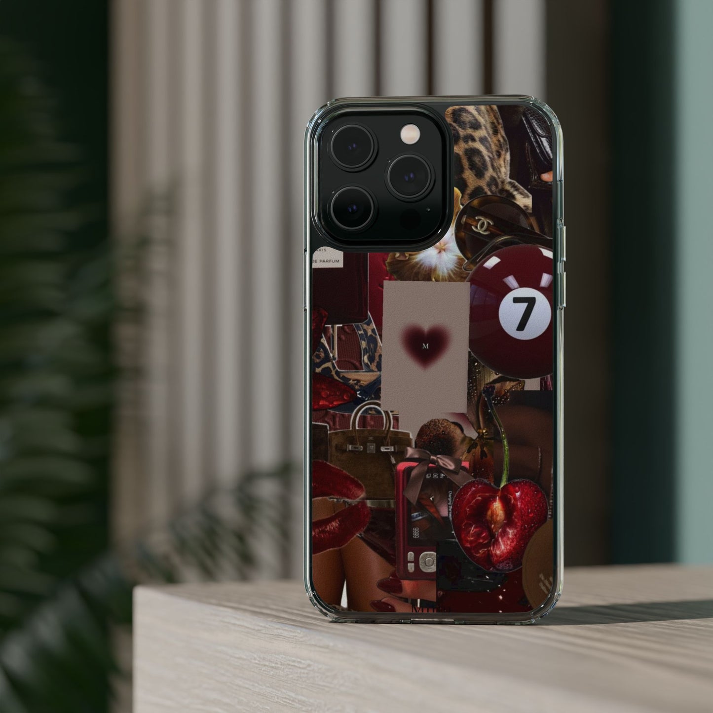 Clear Impact-Resistant Phone Case — Retro Cherry Collage Design
