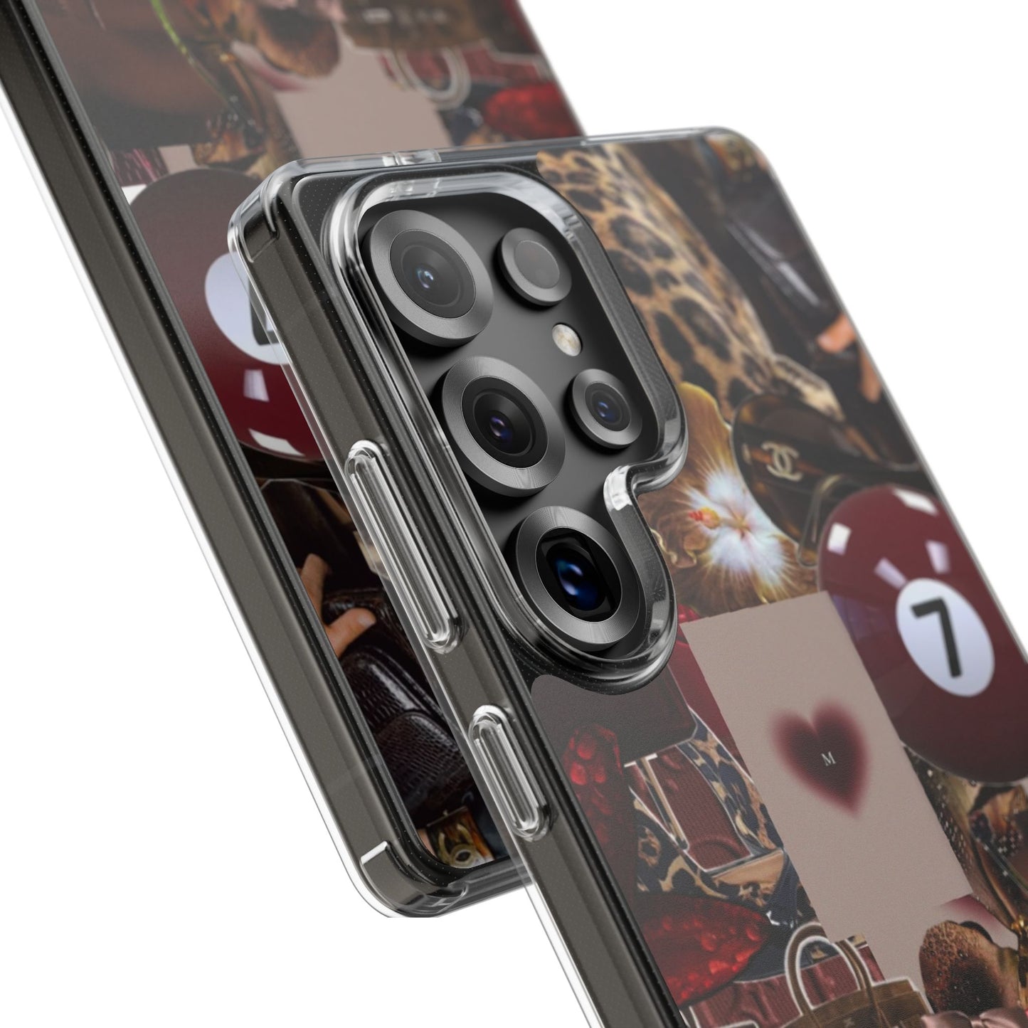 Clear Impact-Resistant Phone Case — Retro Cherry Collage Design