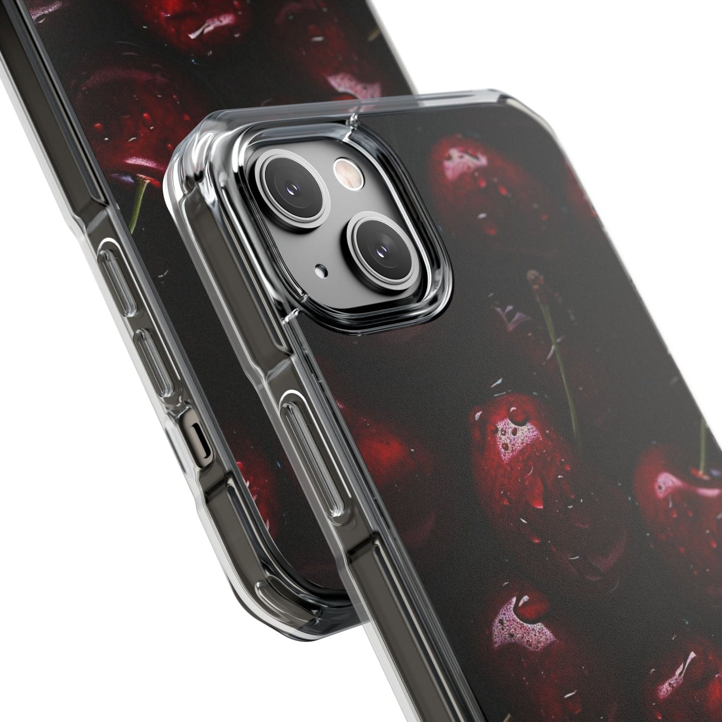 Cherry Pattern Clear Magnetic Phone Case — Dark Red Fruit Design