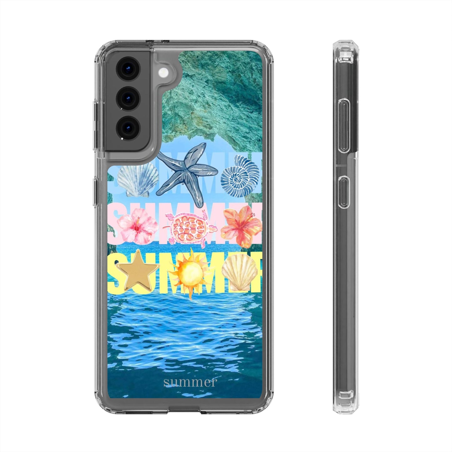 Clear Summer Beach Phone Case — Impact‑Resistant Tropical Design