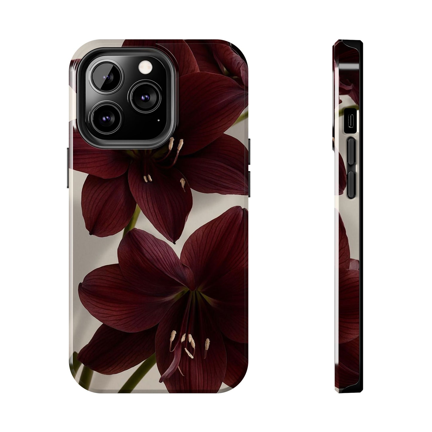 Amaryllis Noir Tough Phone Case — Dark Burgundy Floral Protective Cover