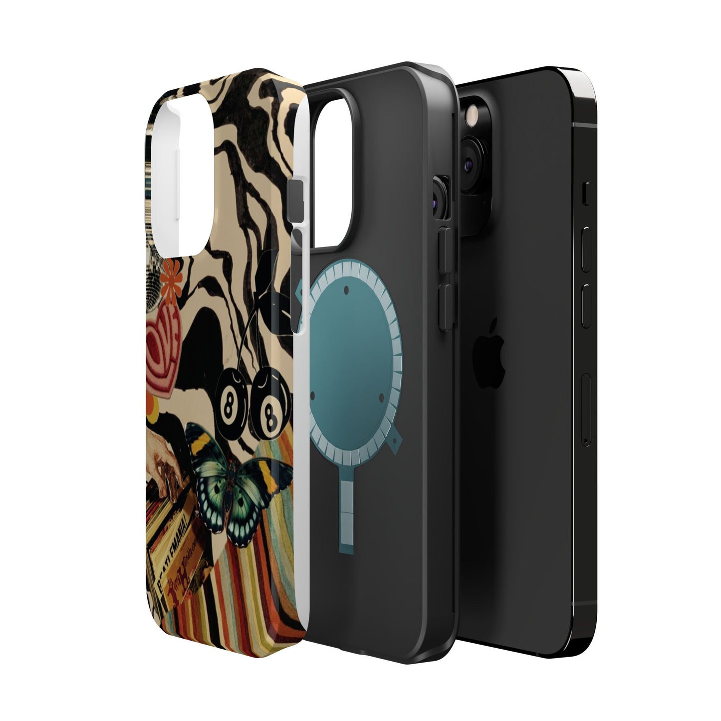 Phone Case — Retro Collage Magnetic Impact-Resistant Case with Butterfly & Zebra Print