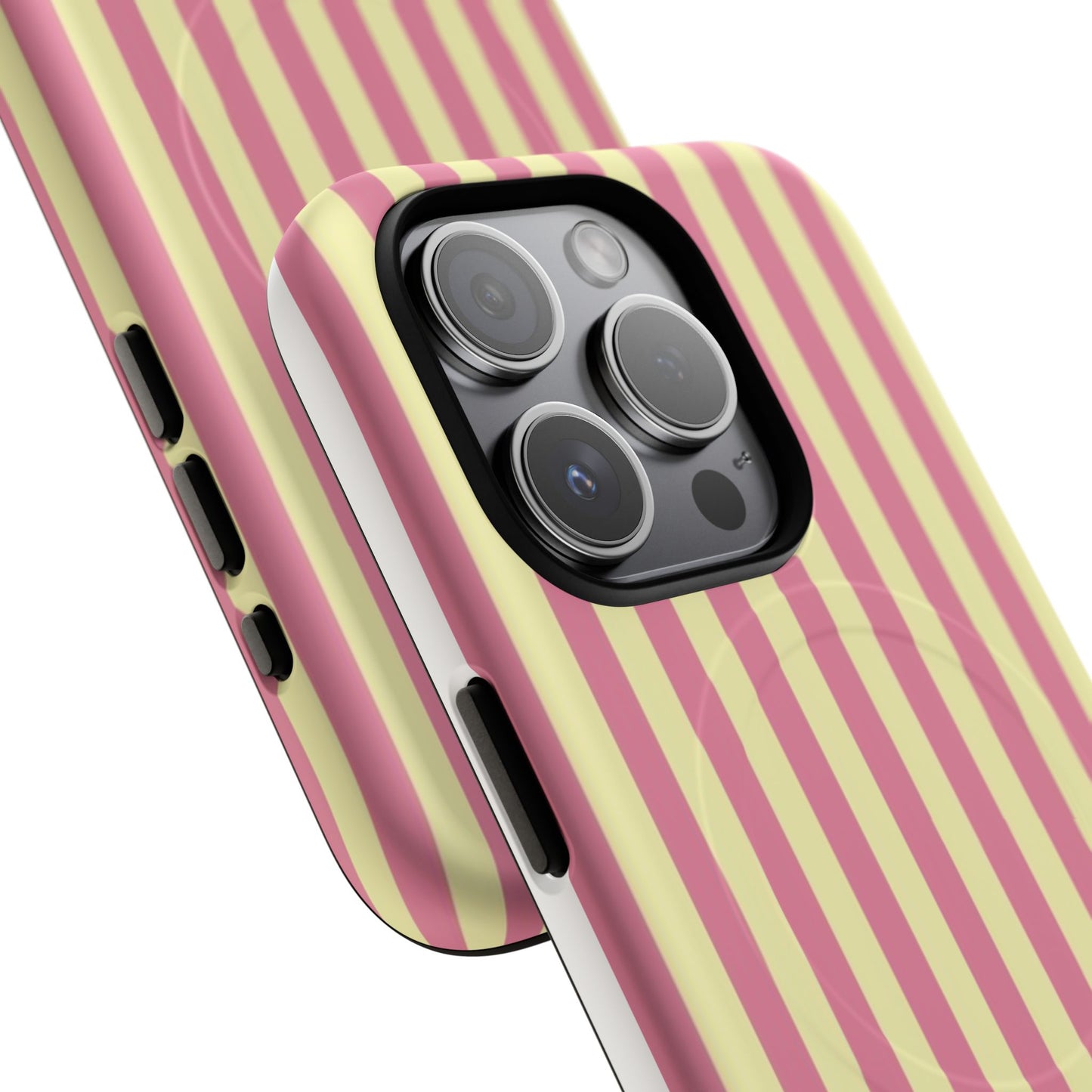 Striped Pink & Yellow Magnetic Tough Phone Case — Retro Pastel Protection