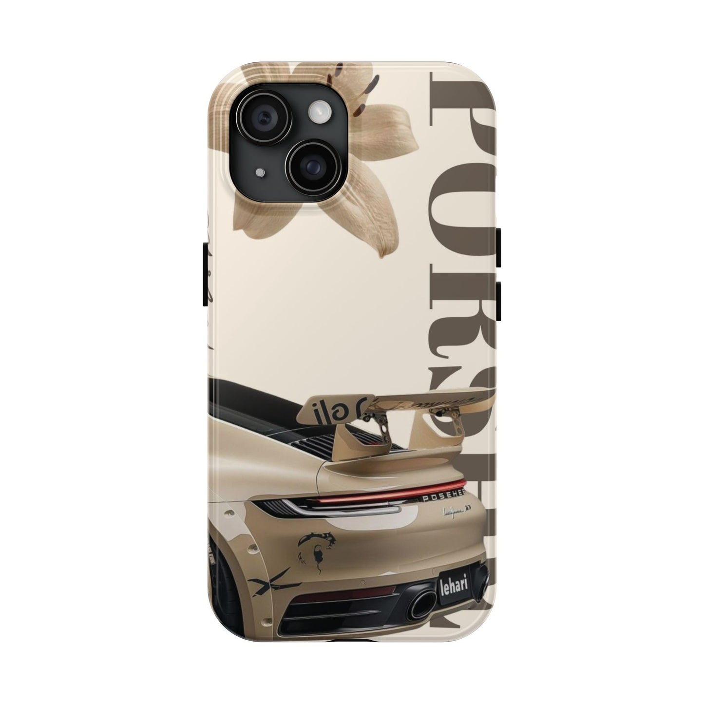 Tough Phone Case — Beige Sports Car Design with 'Tourist' Typography