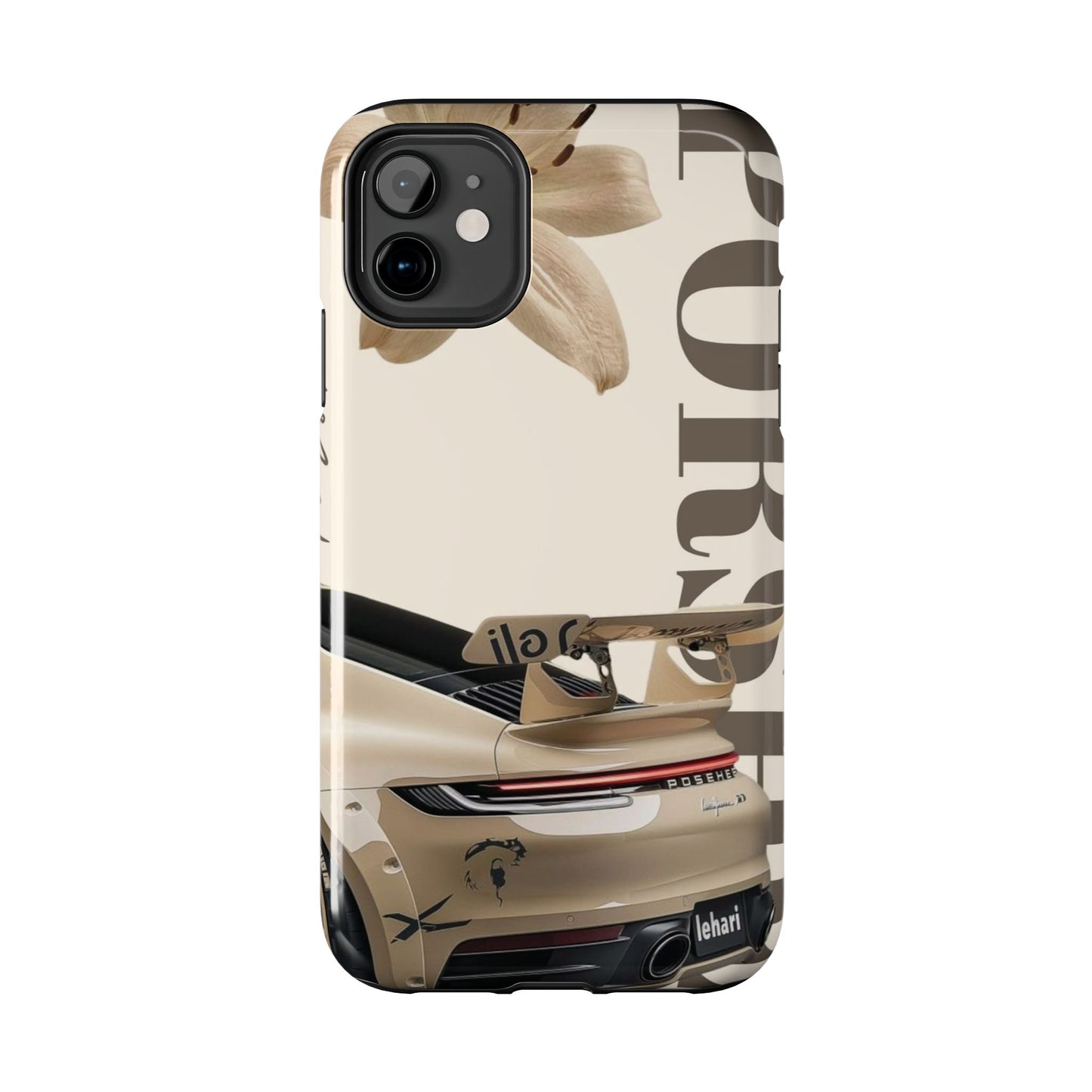 Tough Phone Case — Beige Sports Car Design with 'Tourist' Typography