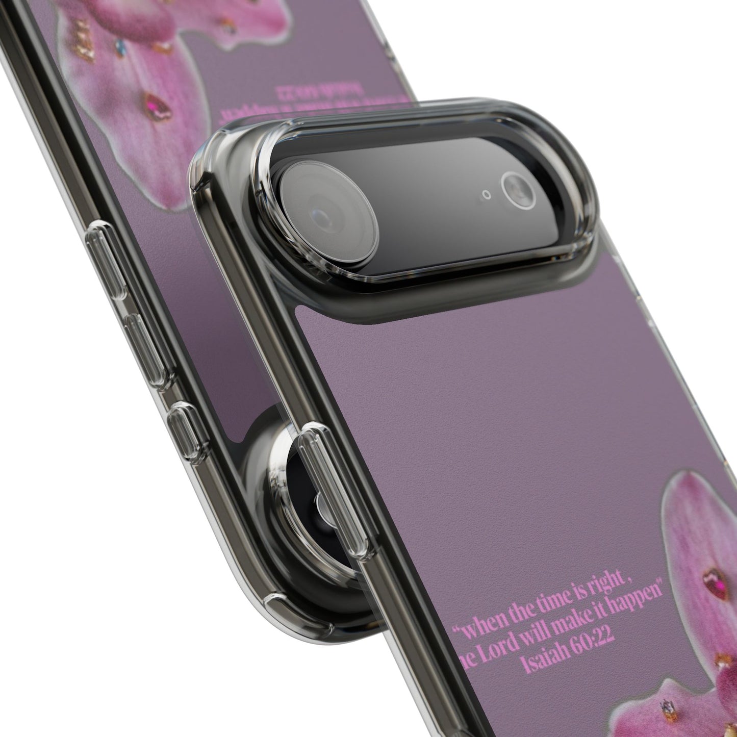 Clear Floral Impact-Resistant Phone Case — "When the time is right" Rose Orchid Design