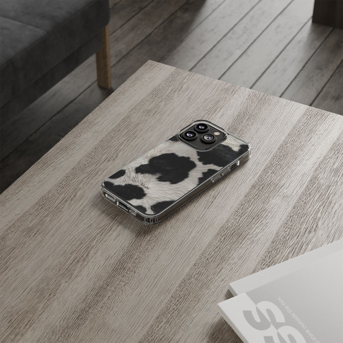 Cow Print Clear Impact Phone Case — Faux Fur Black & White Protection