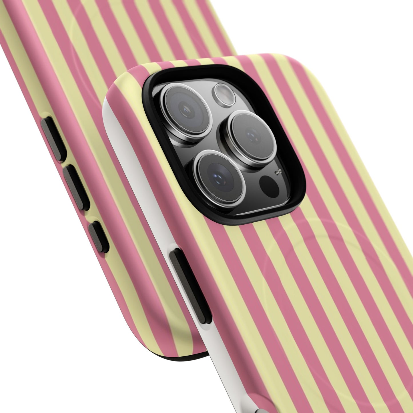 Striped Pink & Yellow Magnetic Tough Phone Case — Retro Pastel Protection