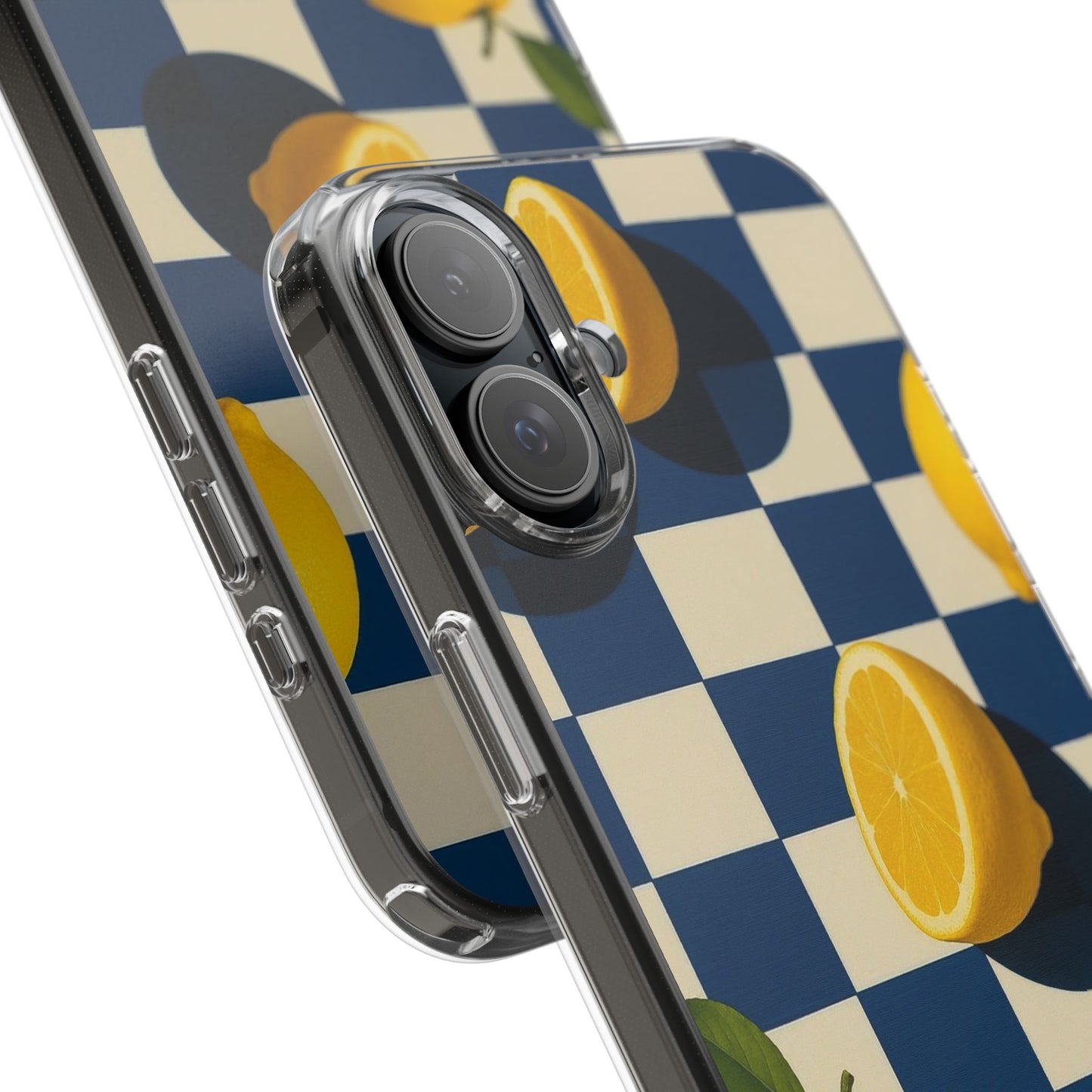 Clear Impact-Resistant Case — Retro Checkered Lemons Phone Case