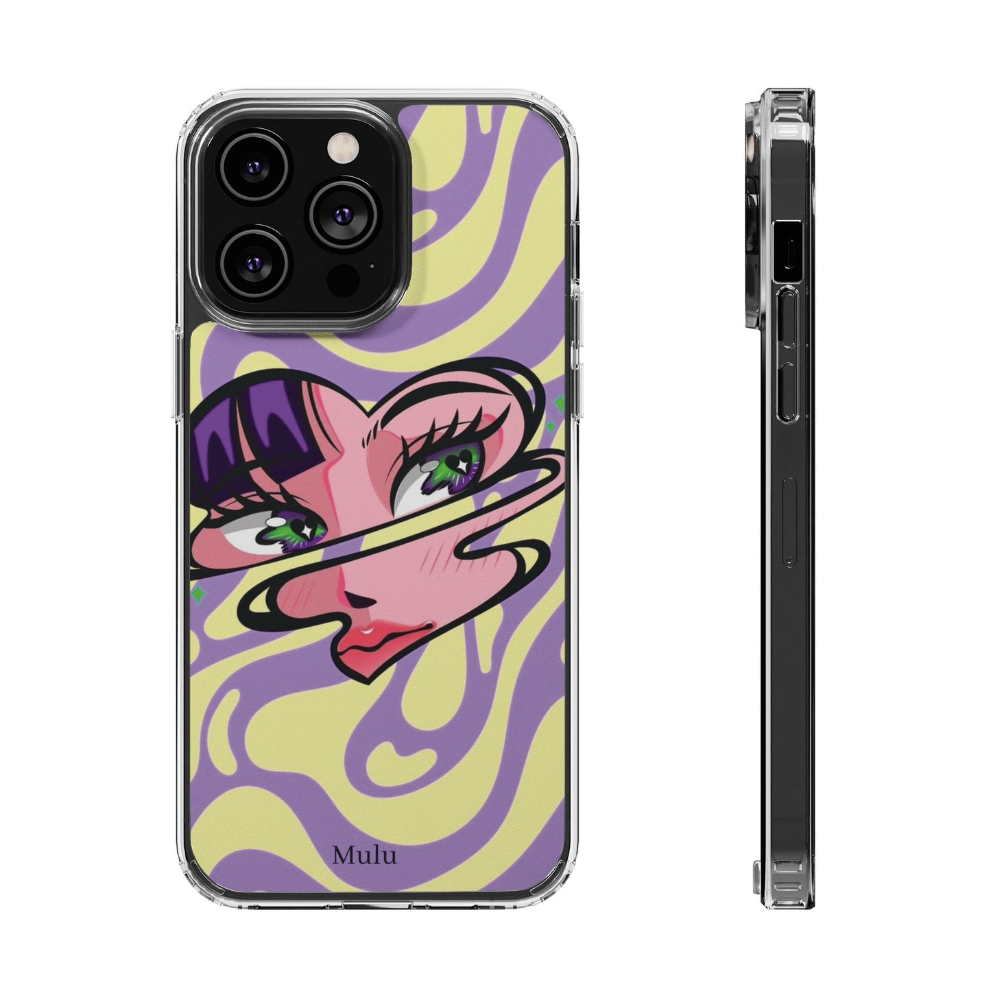 Clear Impact-Resistant Case — Retro Psychedelic Heart Face Design